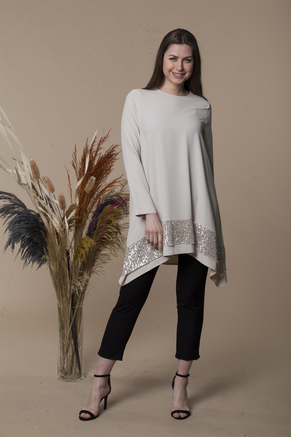 Kadın Pul Payet İşlemeli Tunik BEIGE