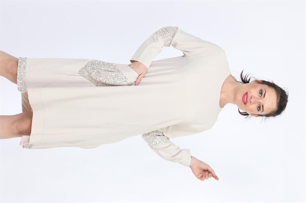 Kadın Pul Payet İşlemeli Tunik BEIGE