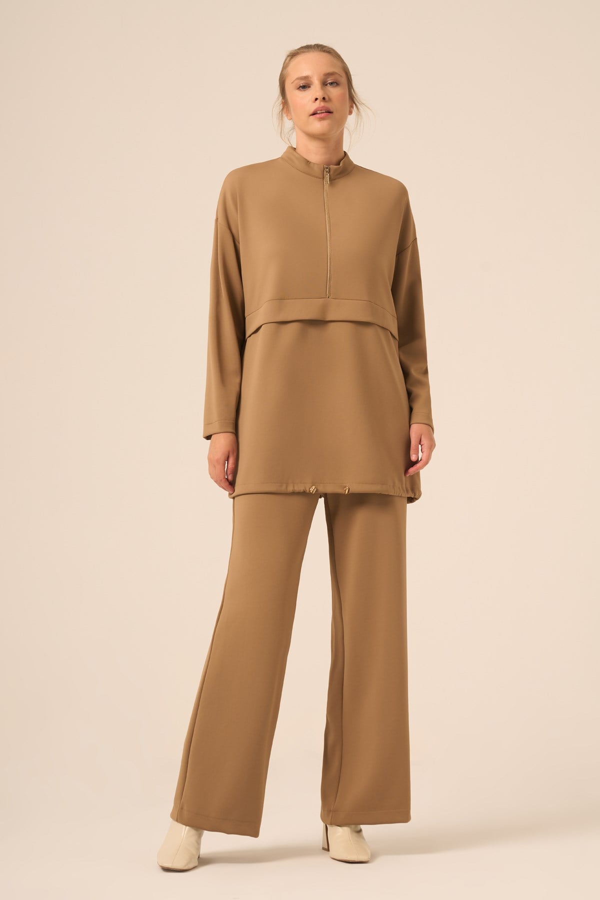 Kadın Royal Pantolonlu Takım Camel