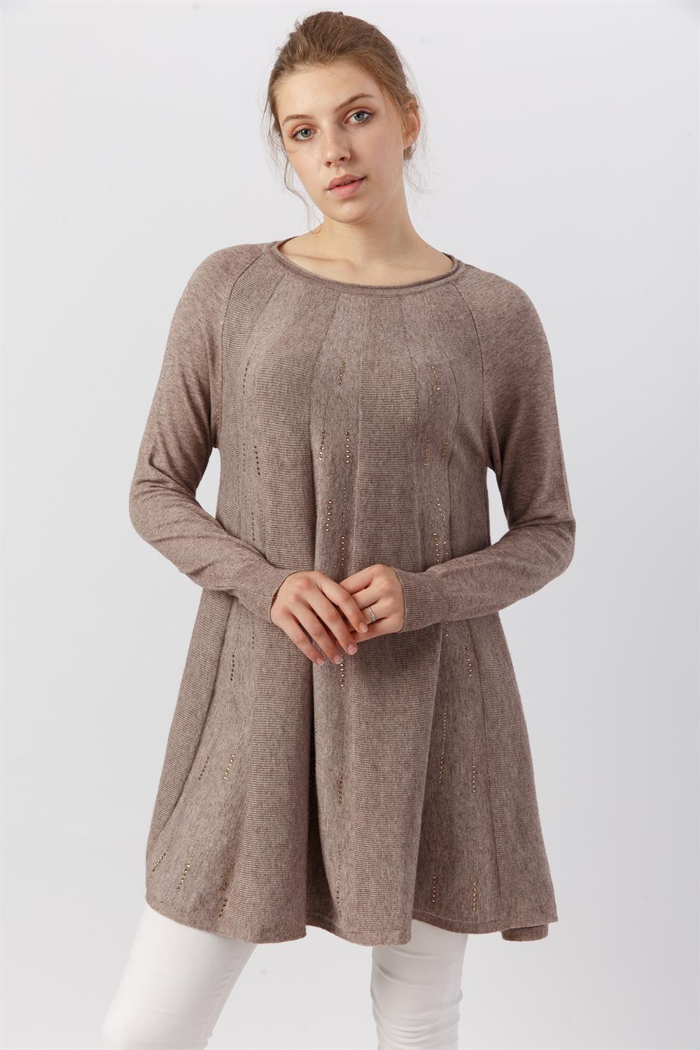 Kadın Taş İşlemeli Tunik BEIGE