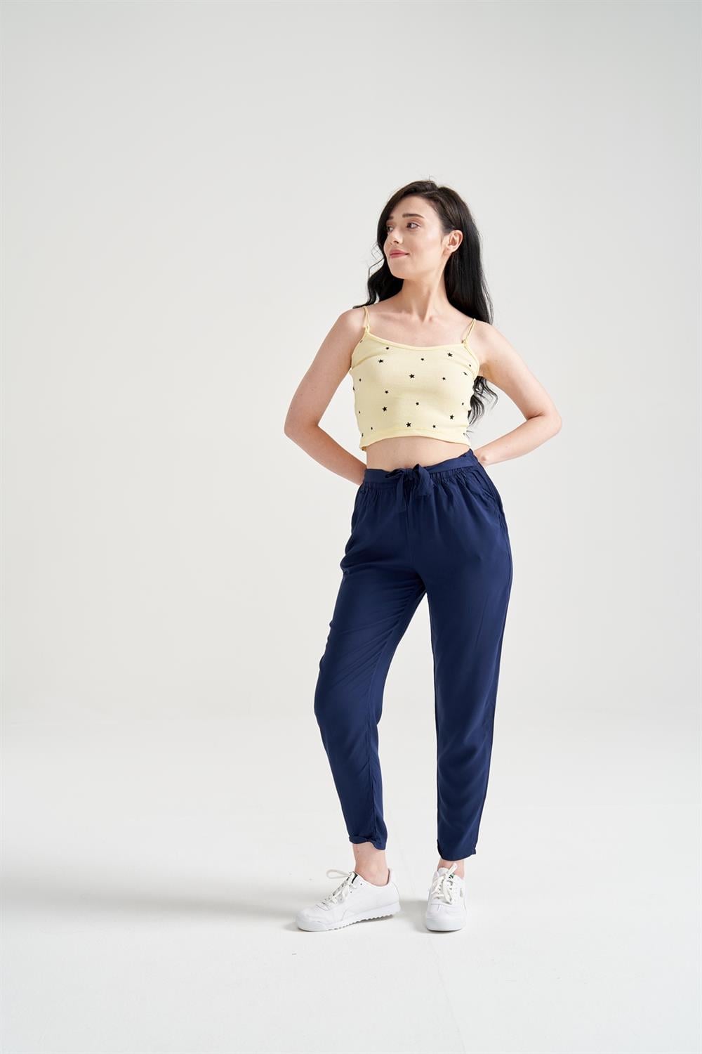 Kadın Yıldız Baskılı Crop Büstiyer Sarı