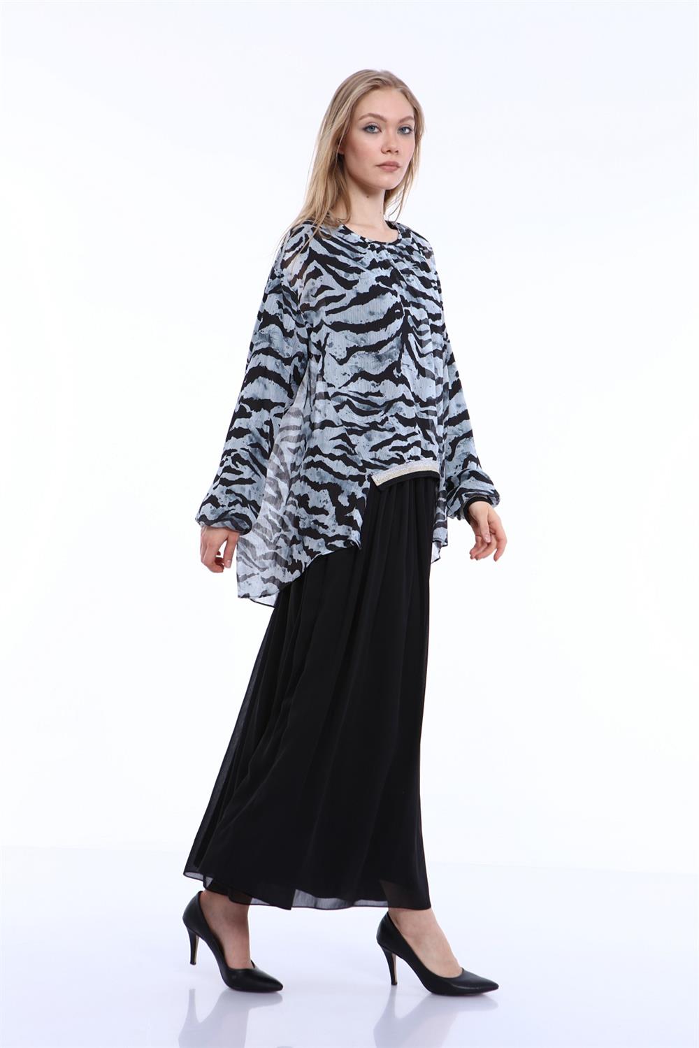 Kadın Zebra Desen Elbise MAVİ