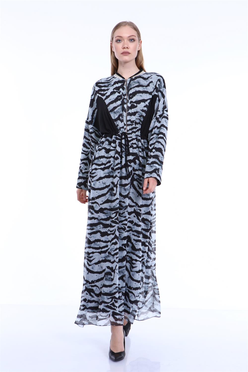 Kadın Zebra Desen Elbise MAVİ