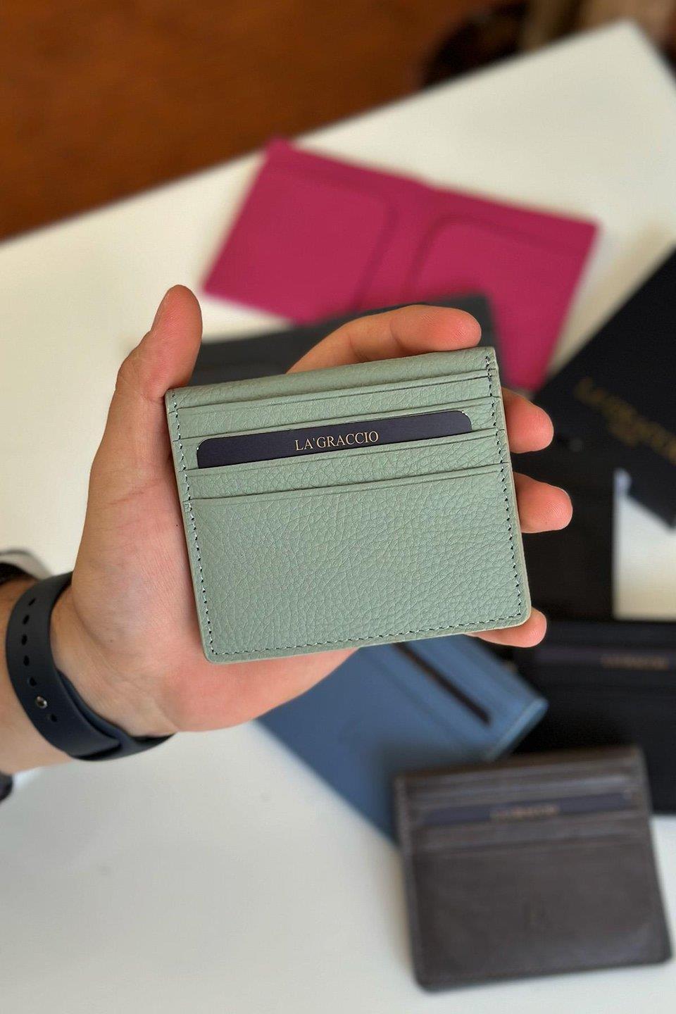 La'Graccio Paris Unisex Balia Hakiki Deri Kartlık Mint