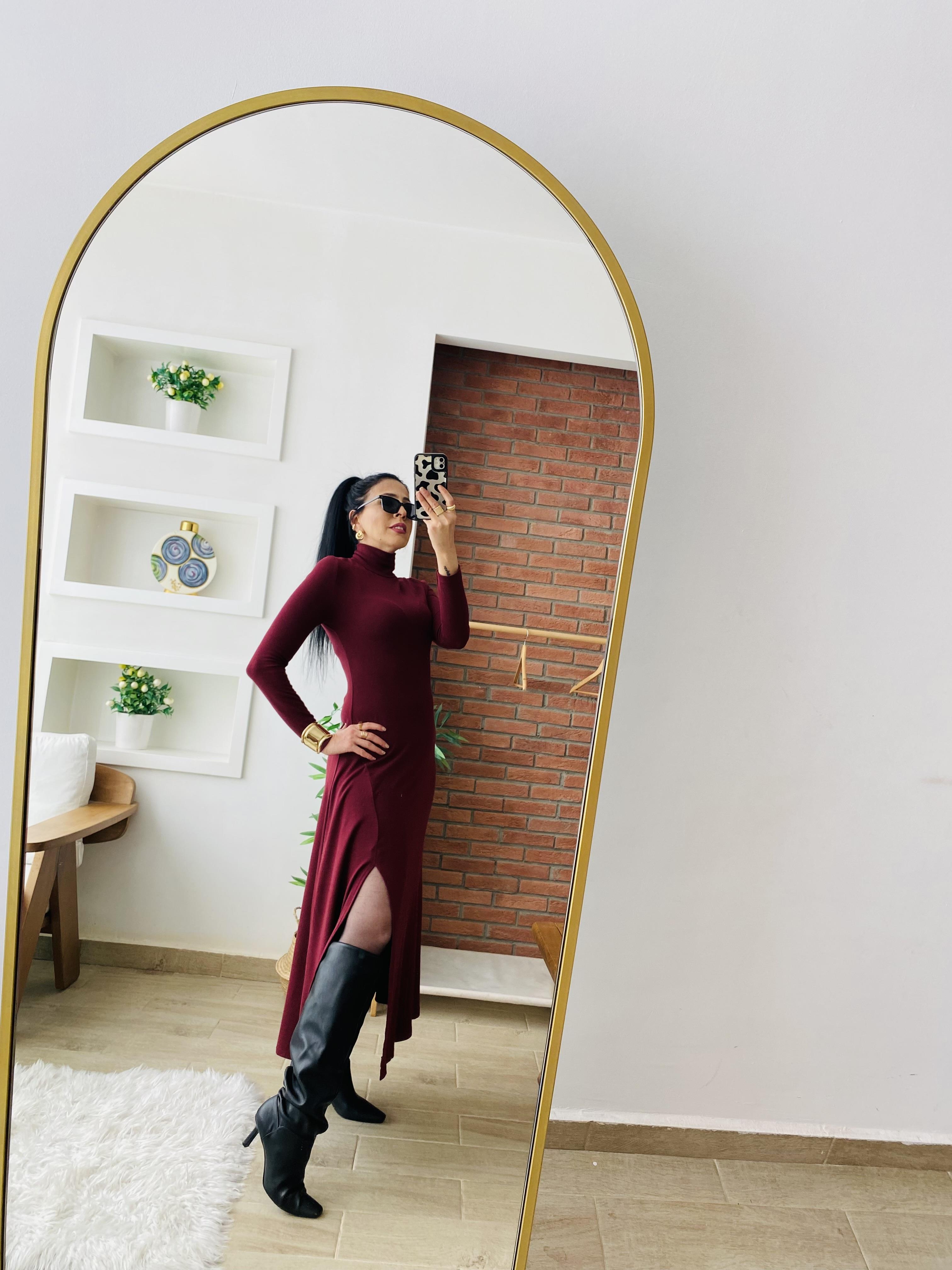 Bordo Boğazlı Elbise