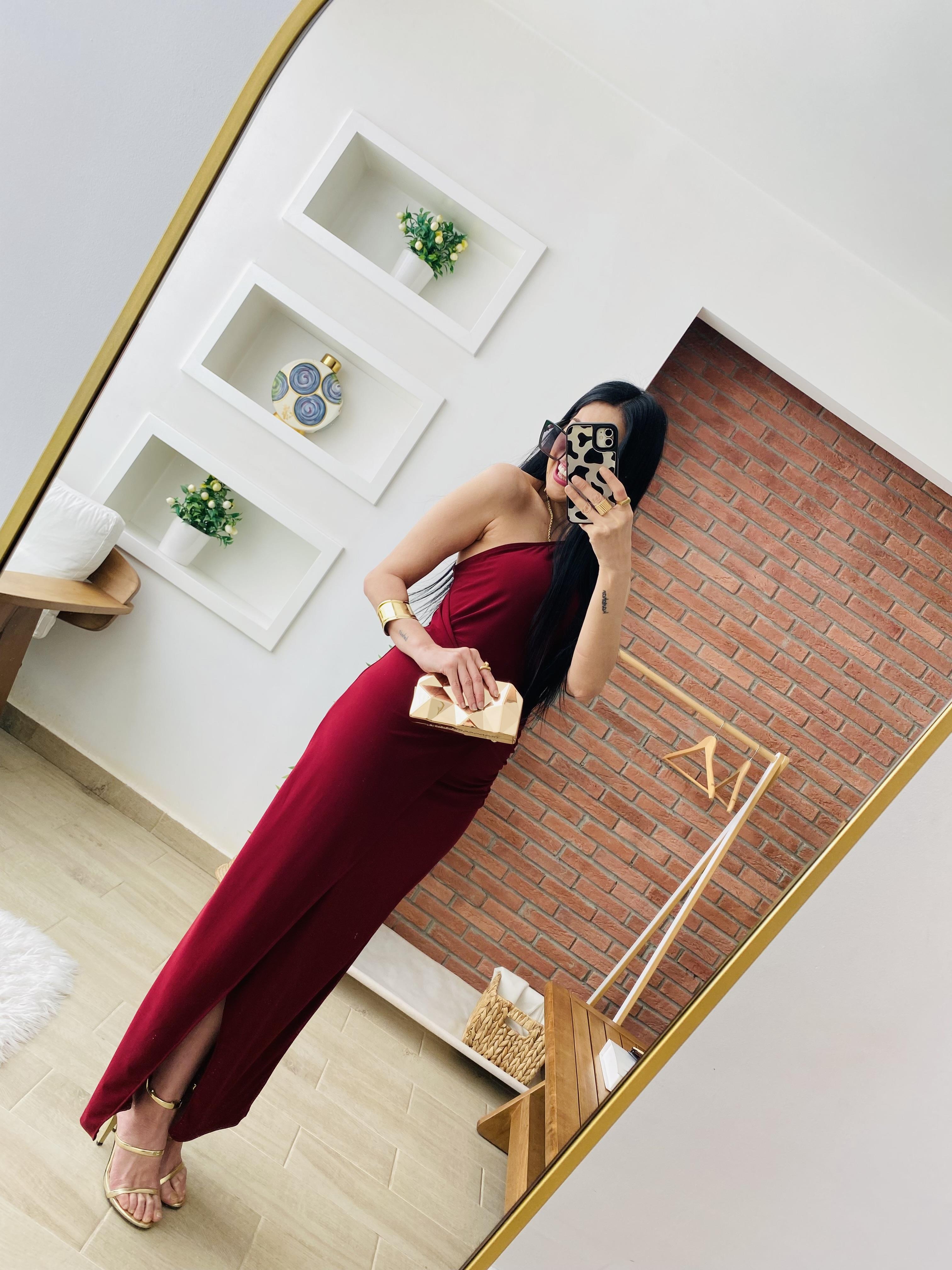 Bordo Toka Detaylı Sandy Elbise