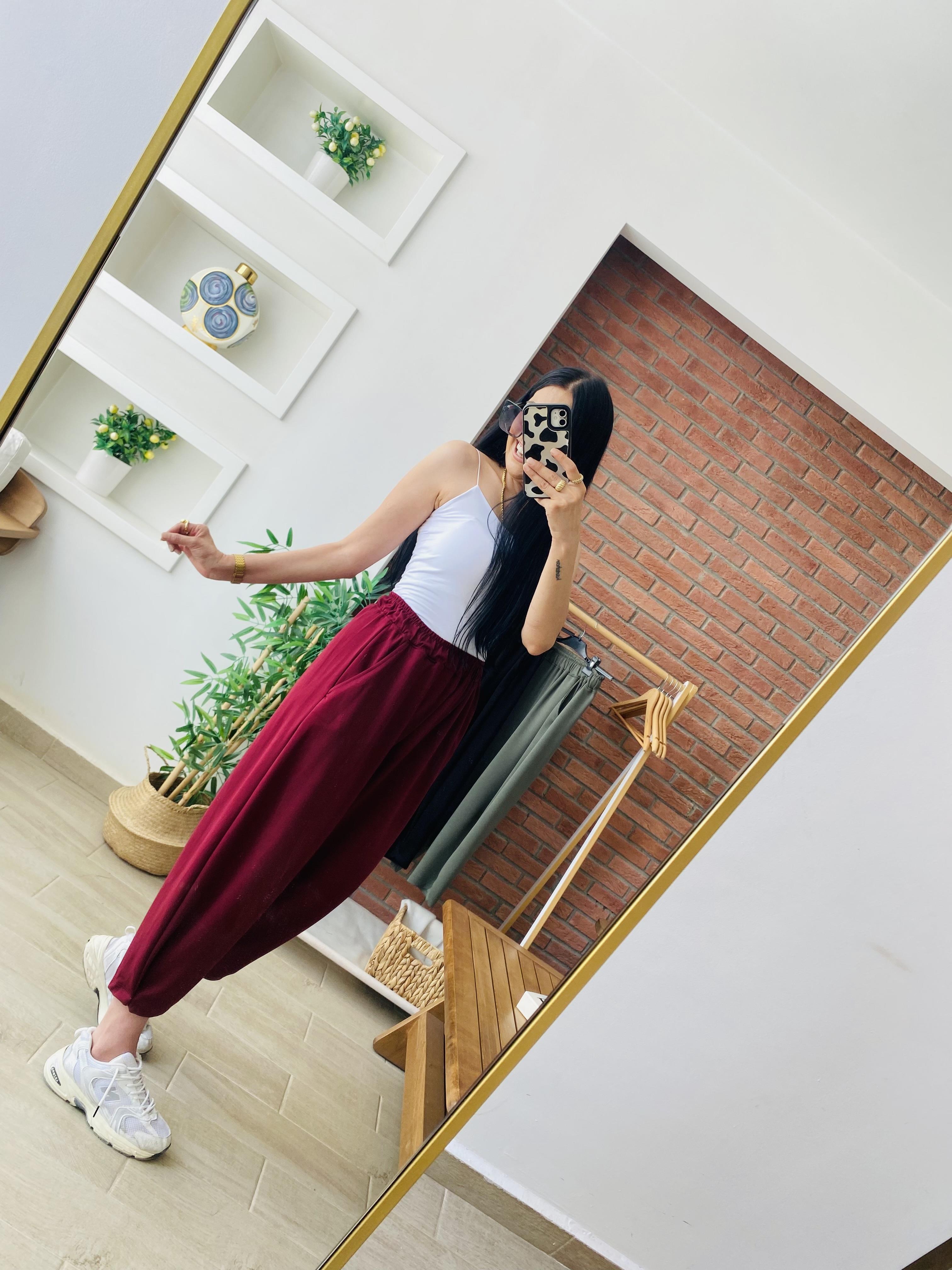 Modal Kumaş Şalvar Bordo Pantolon
