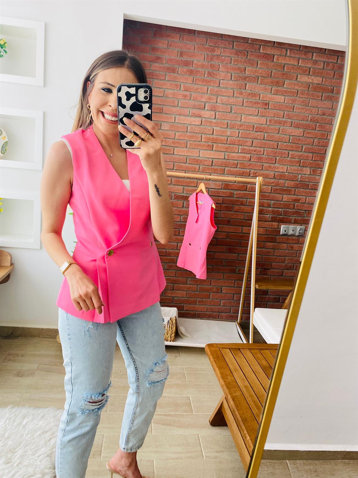 Pembe Gold Düğmeli Yelek