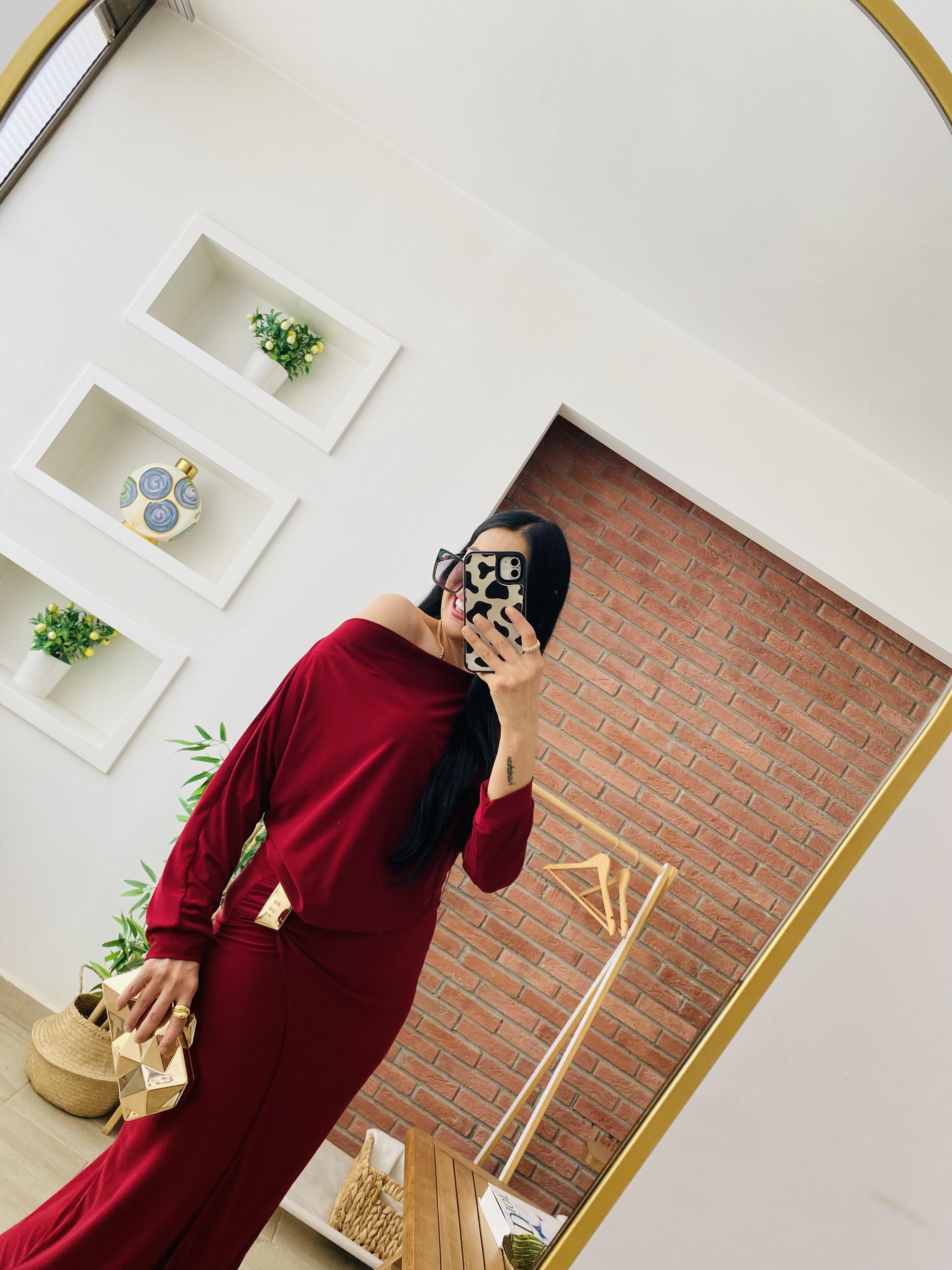 Sandy Kumaş Tokalı Bordo Elbise