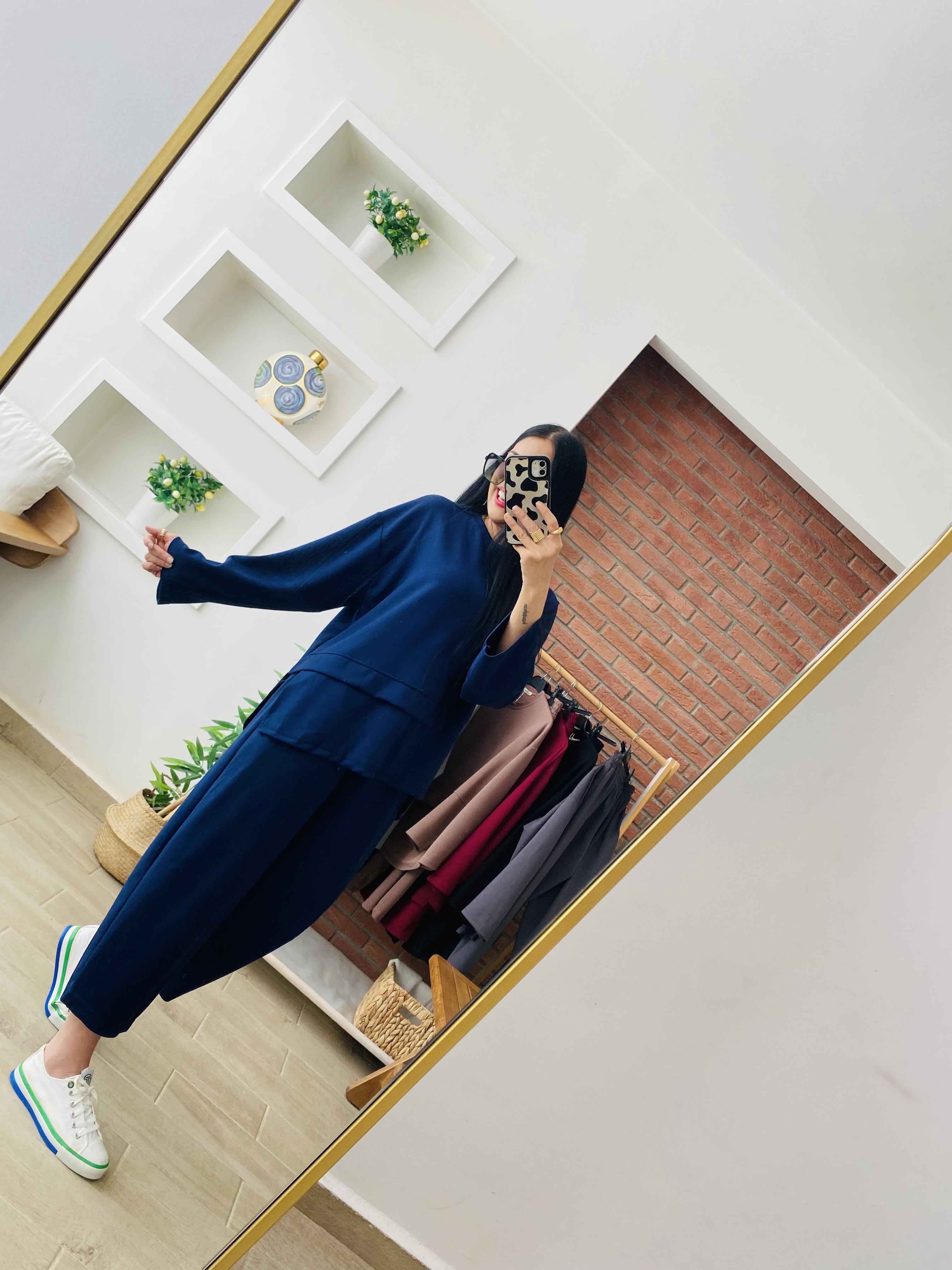 Yeni Model Lacivert Şalvar Takım