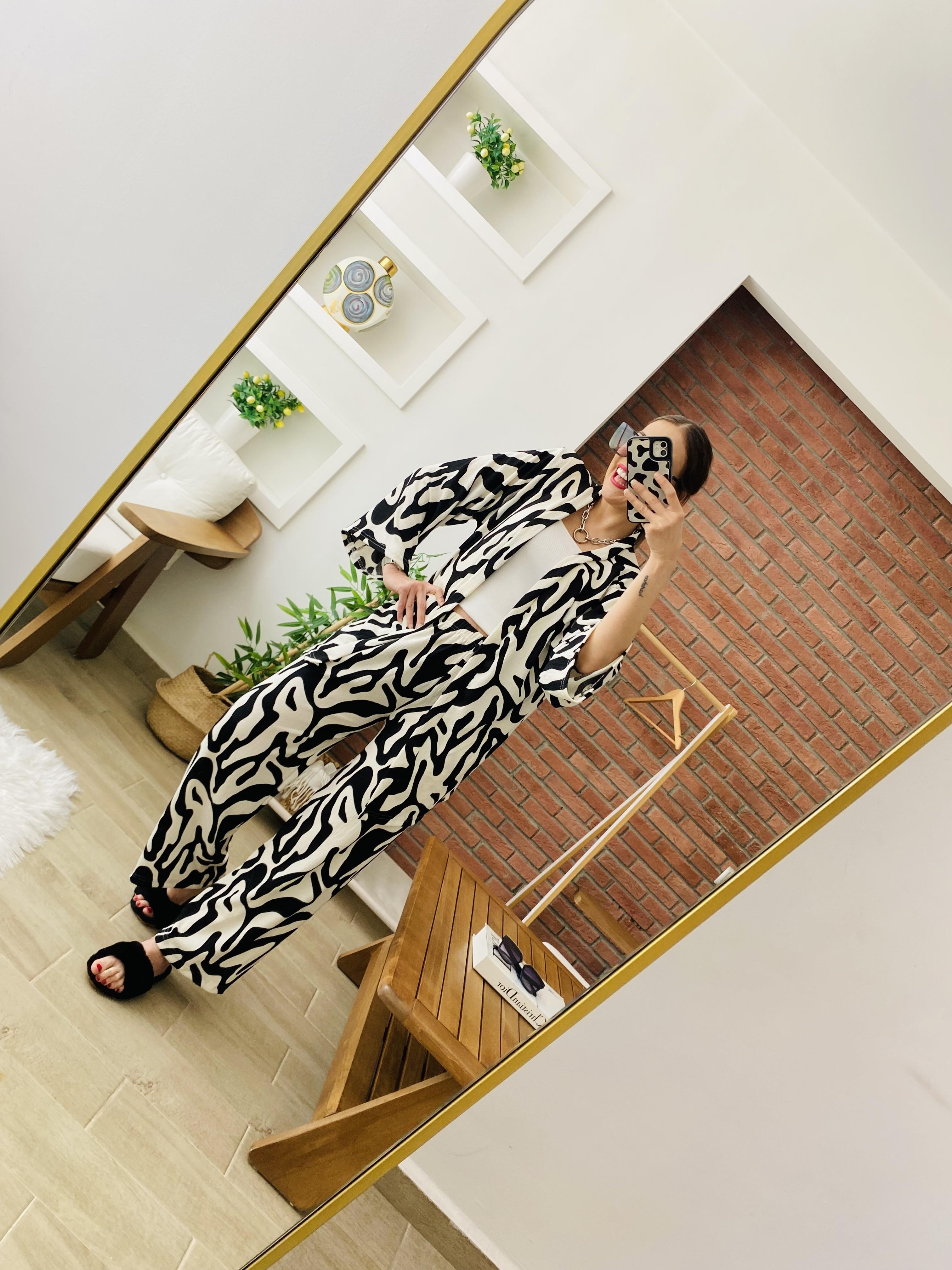 Zebra Desen Kimono Takım