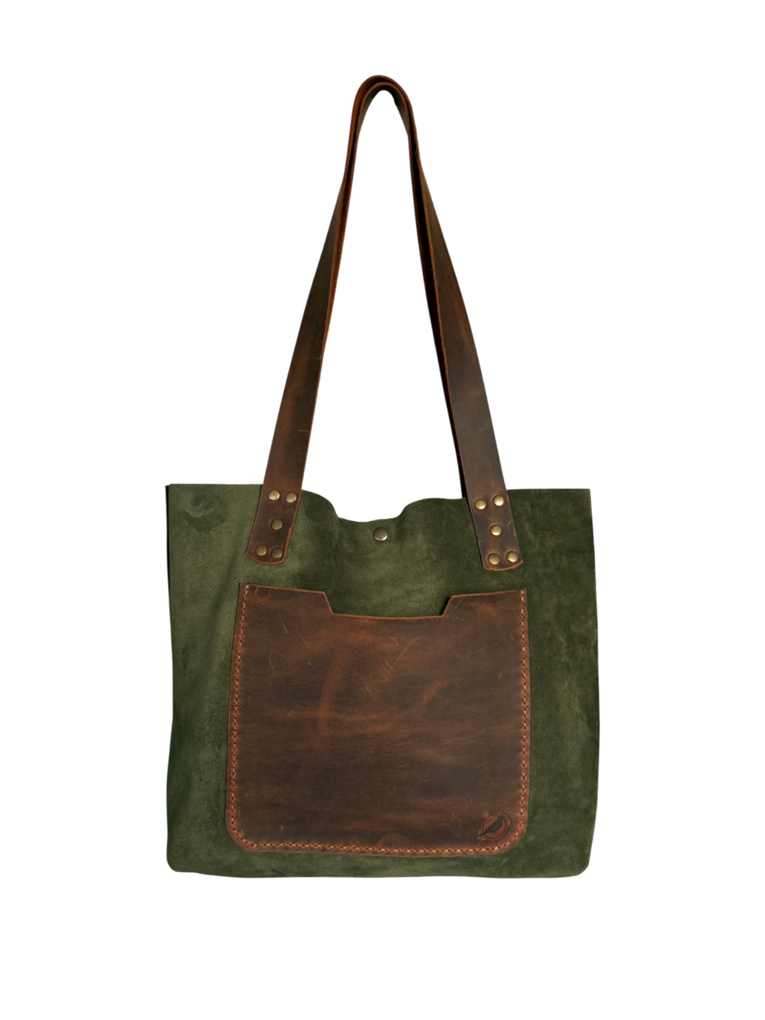 DERİ CEPLİ SÜET DERİ ÇANTA - TABA 