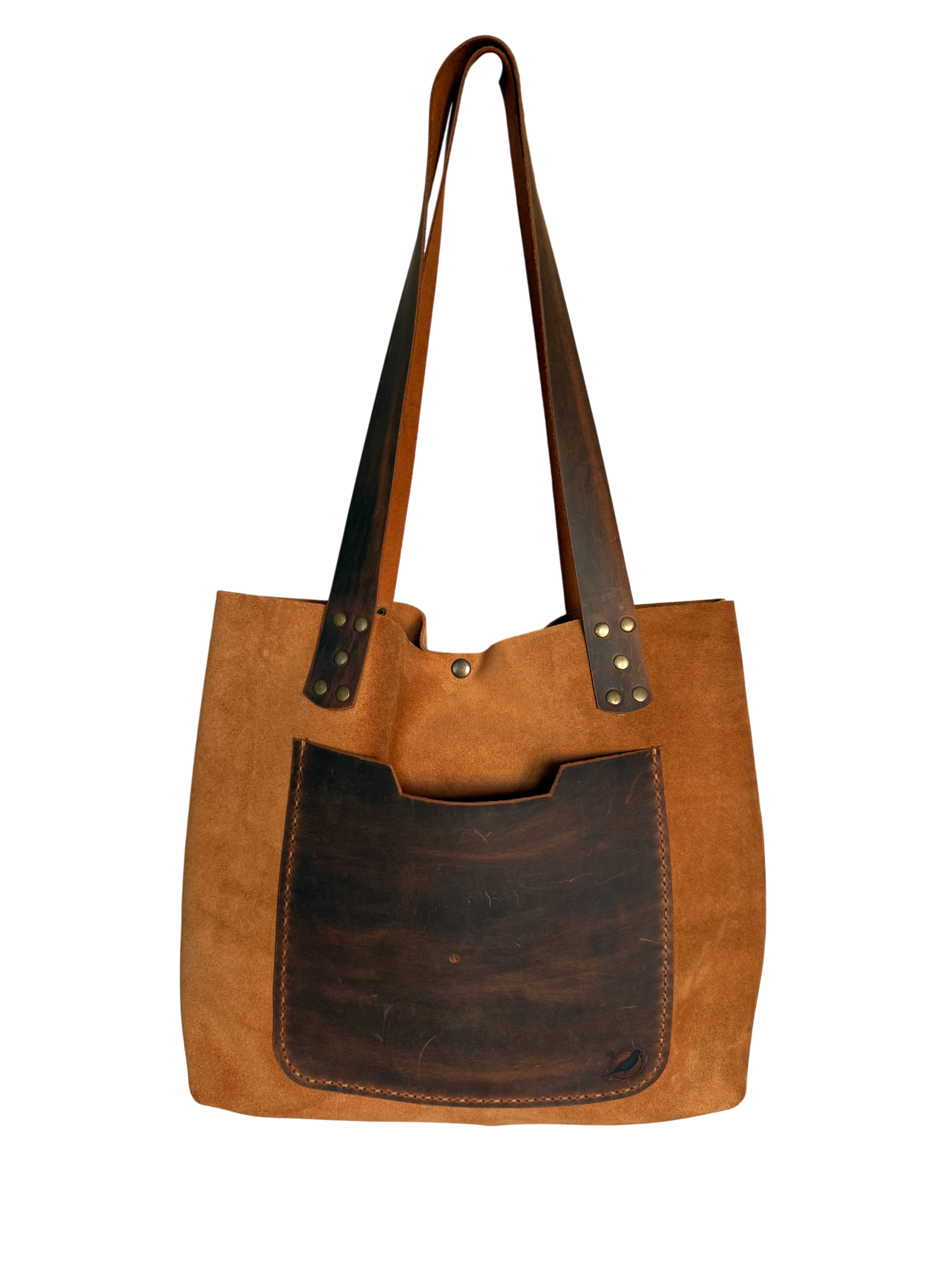 DERİ CEPLİ SÜET DERİ ÇANTA - Taba 