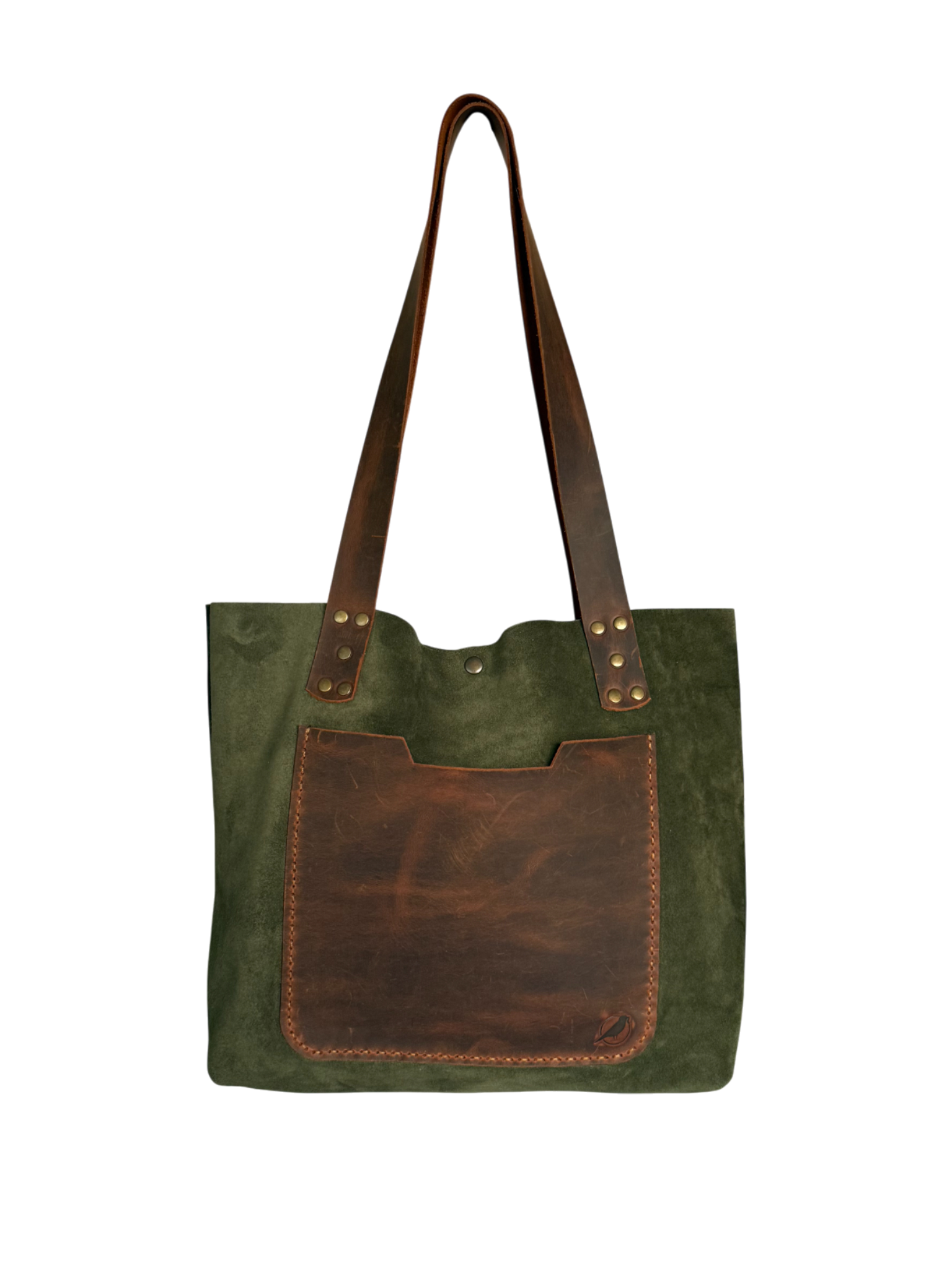 DERİ CEPLİ SÜET DERİ ÇANTA - Haki  