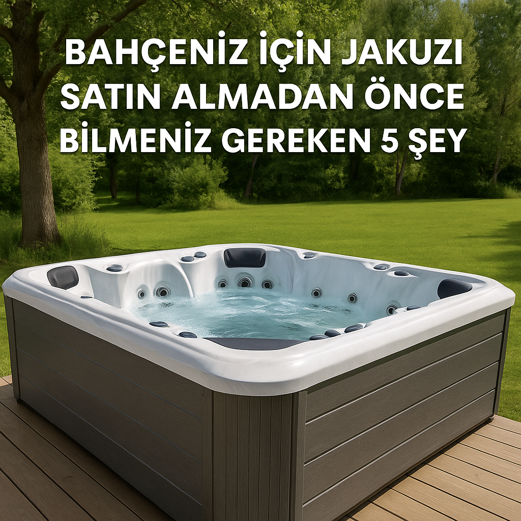 Bahçeye kurulmuş dış mekan ısıtmalı spa jakuzisi, doğayla iç içe şık tasarım