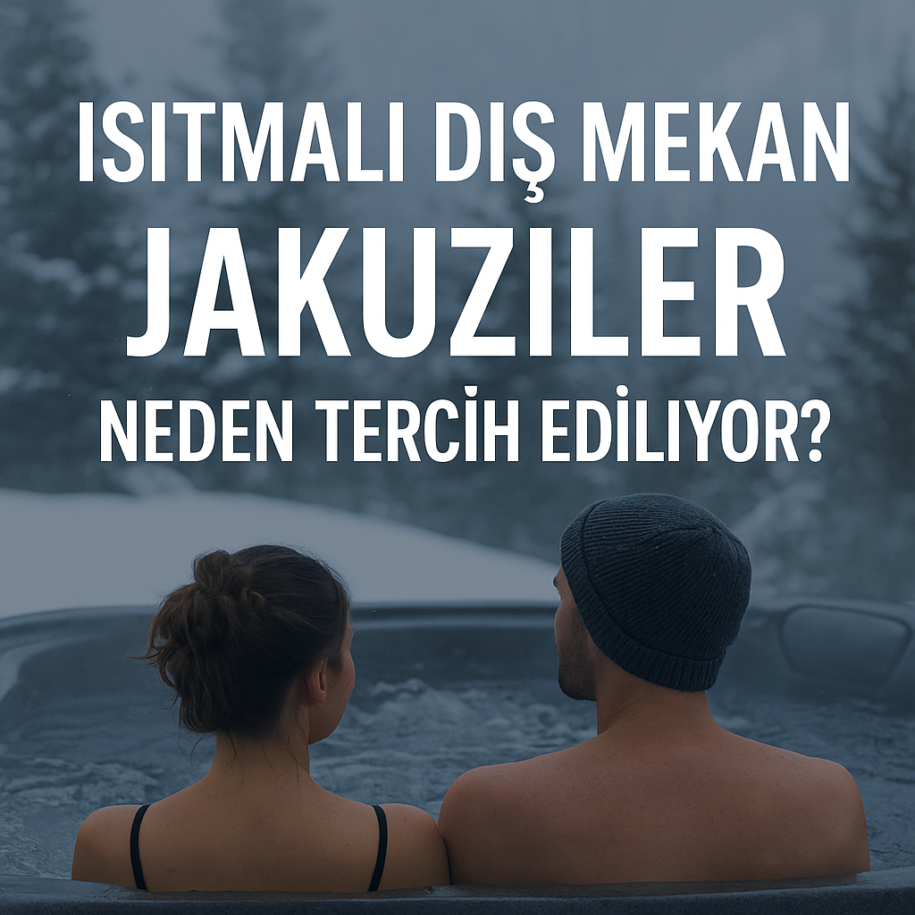 Kış aylarında buharı tüten dış mekan jakuzi, doğada keyif yapan çift