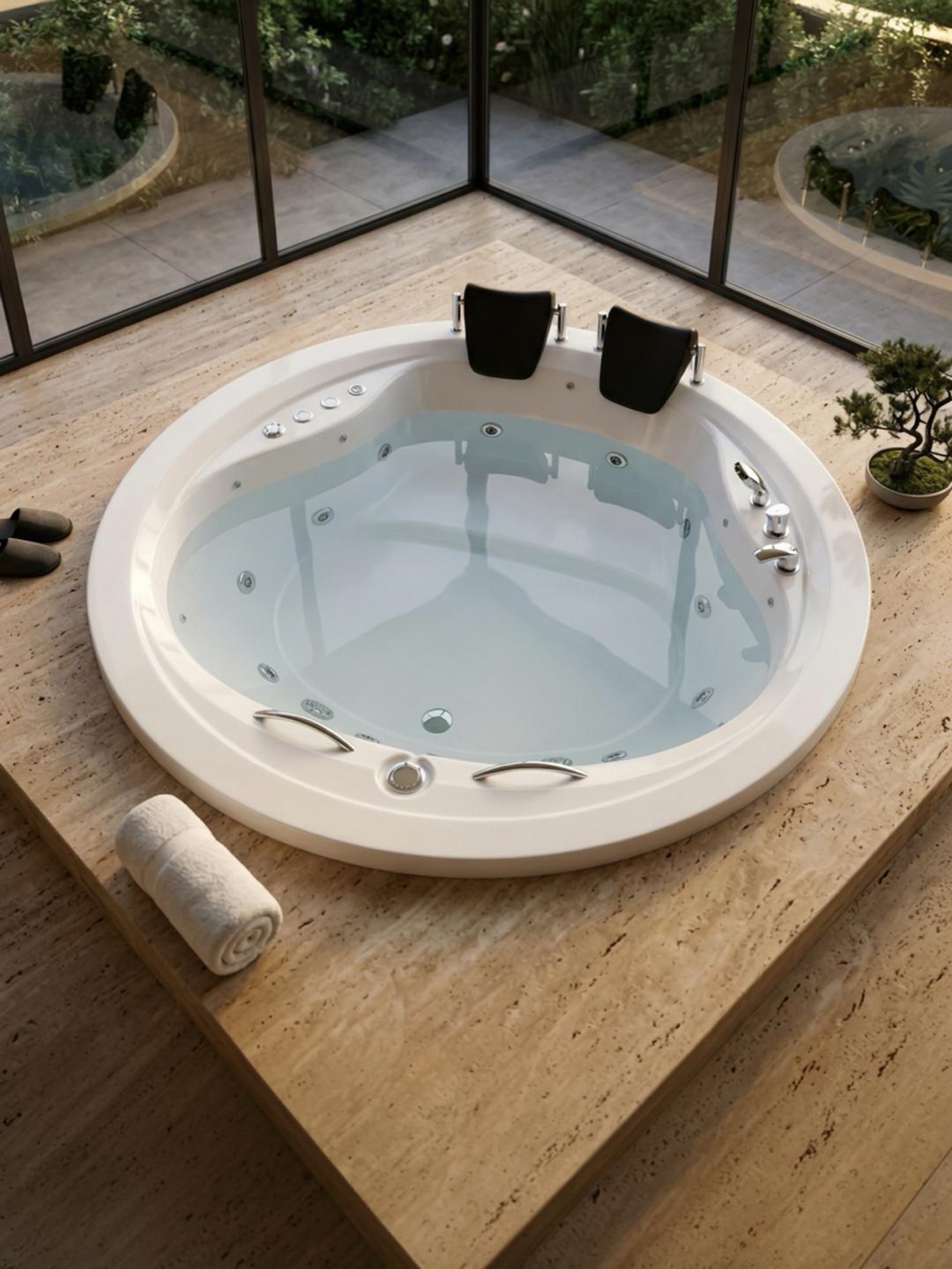 Oval ve yuvarlak jakuzi modelleri — modern köşesiz tasarım, ferah banyo deneyimi, Atlas Jakuzi