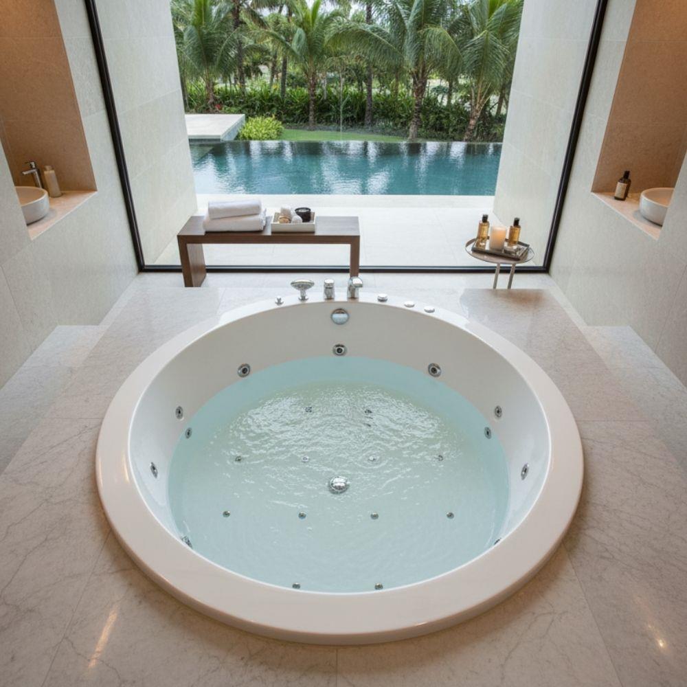 Q 160 CM Çift Kişilik Yuvarlak Gömme Jakuzi - Panelsiz