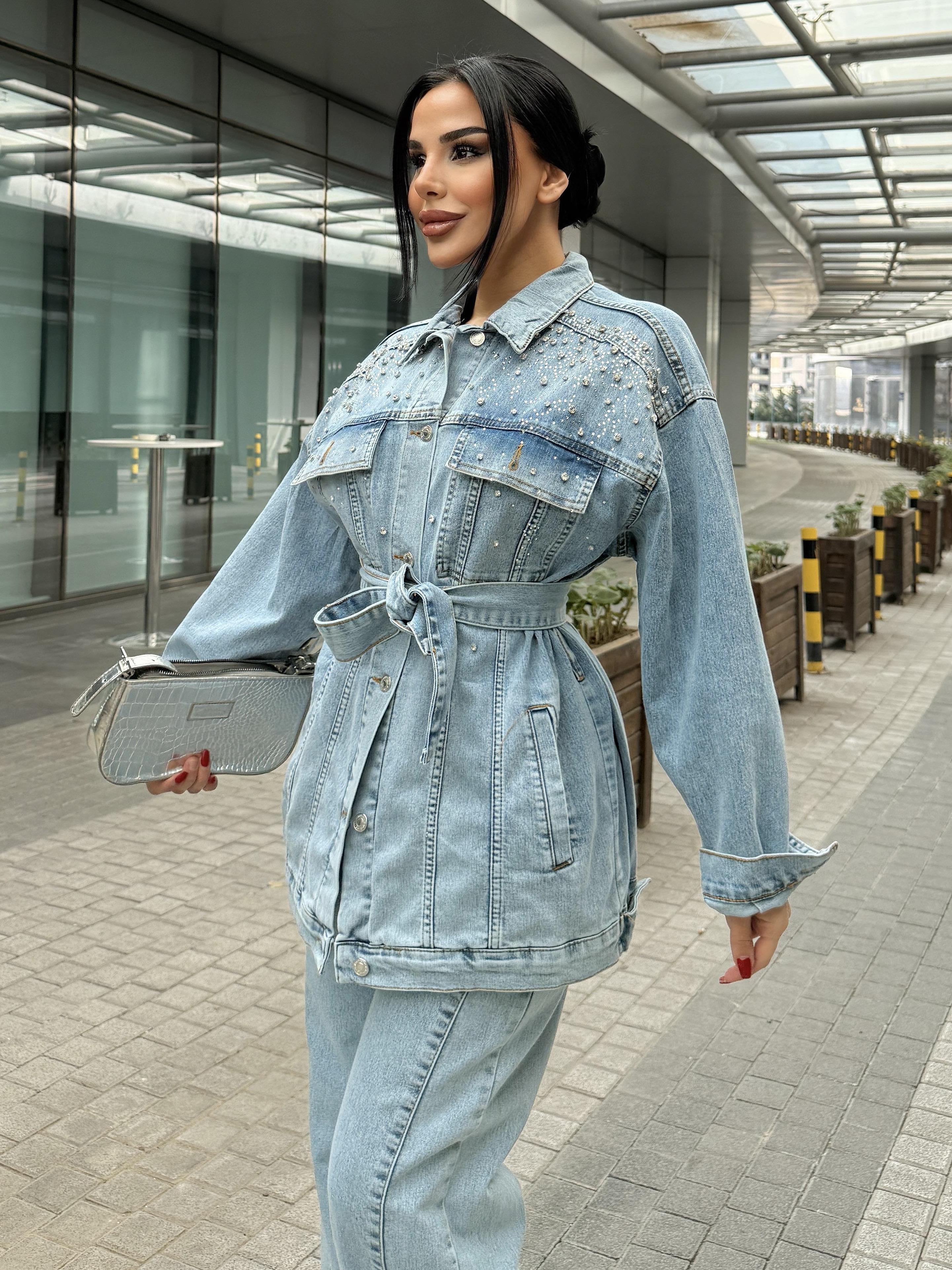  Avian Taş İşleme Detaylı Denim Takım Mavi