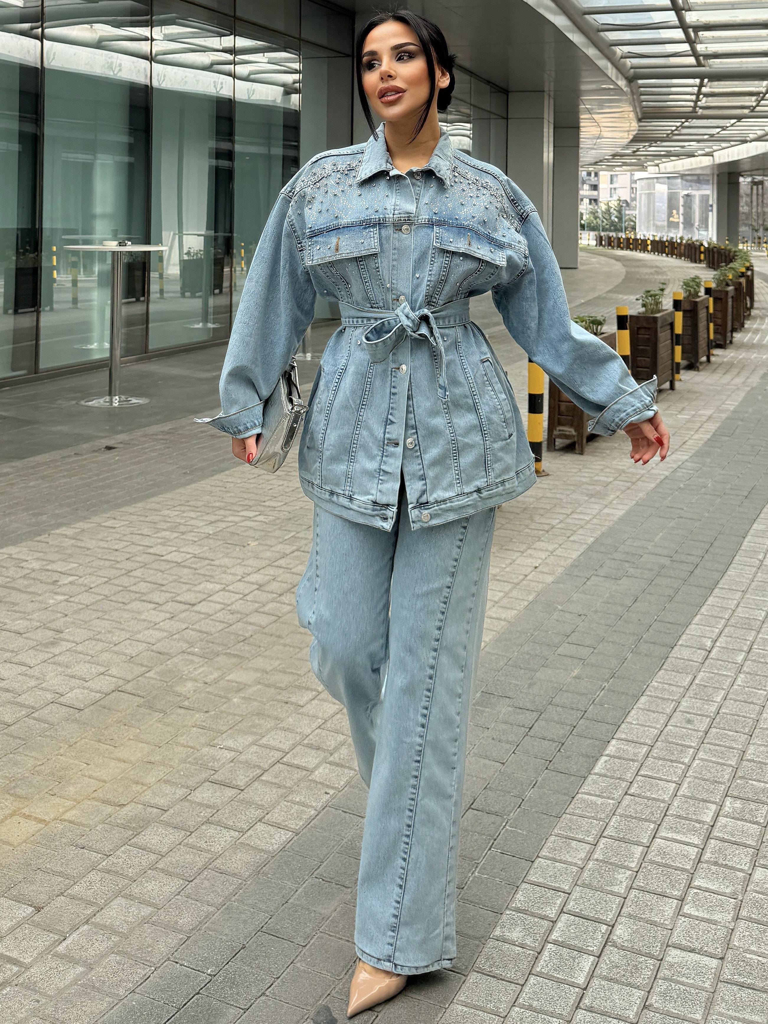  Avian Taş İşleme Detaylı Denim Takım Mavi