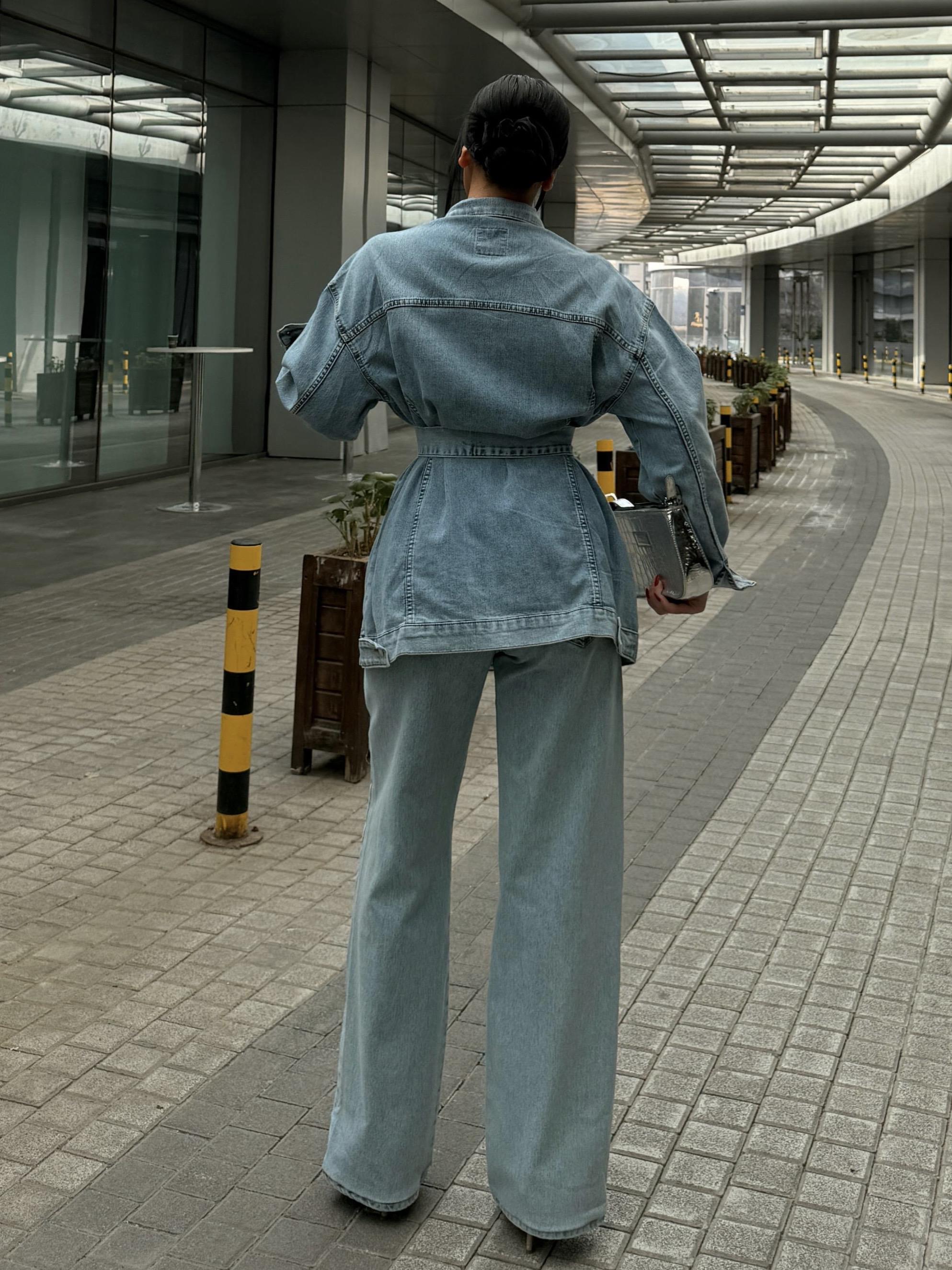  Avian Taş İşleme Detaylı Denim Takım Mavi