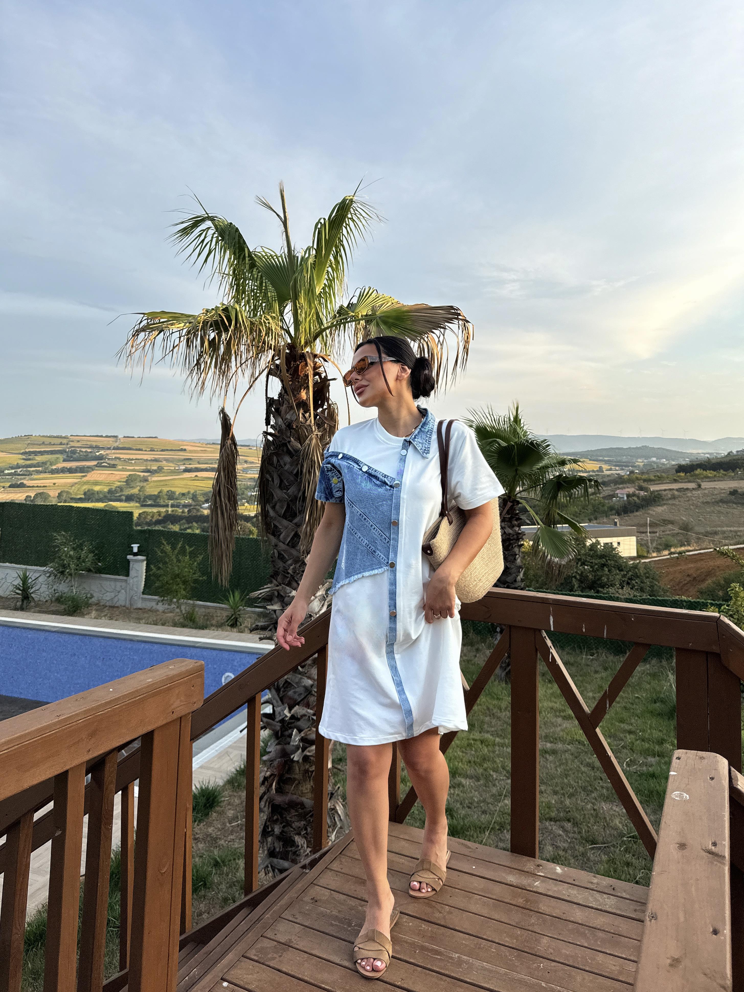  Seleni Kot Garnili Elbise Beyaz