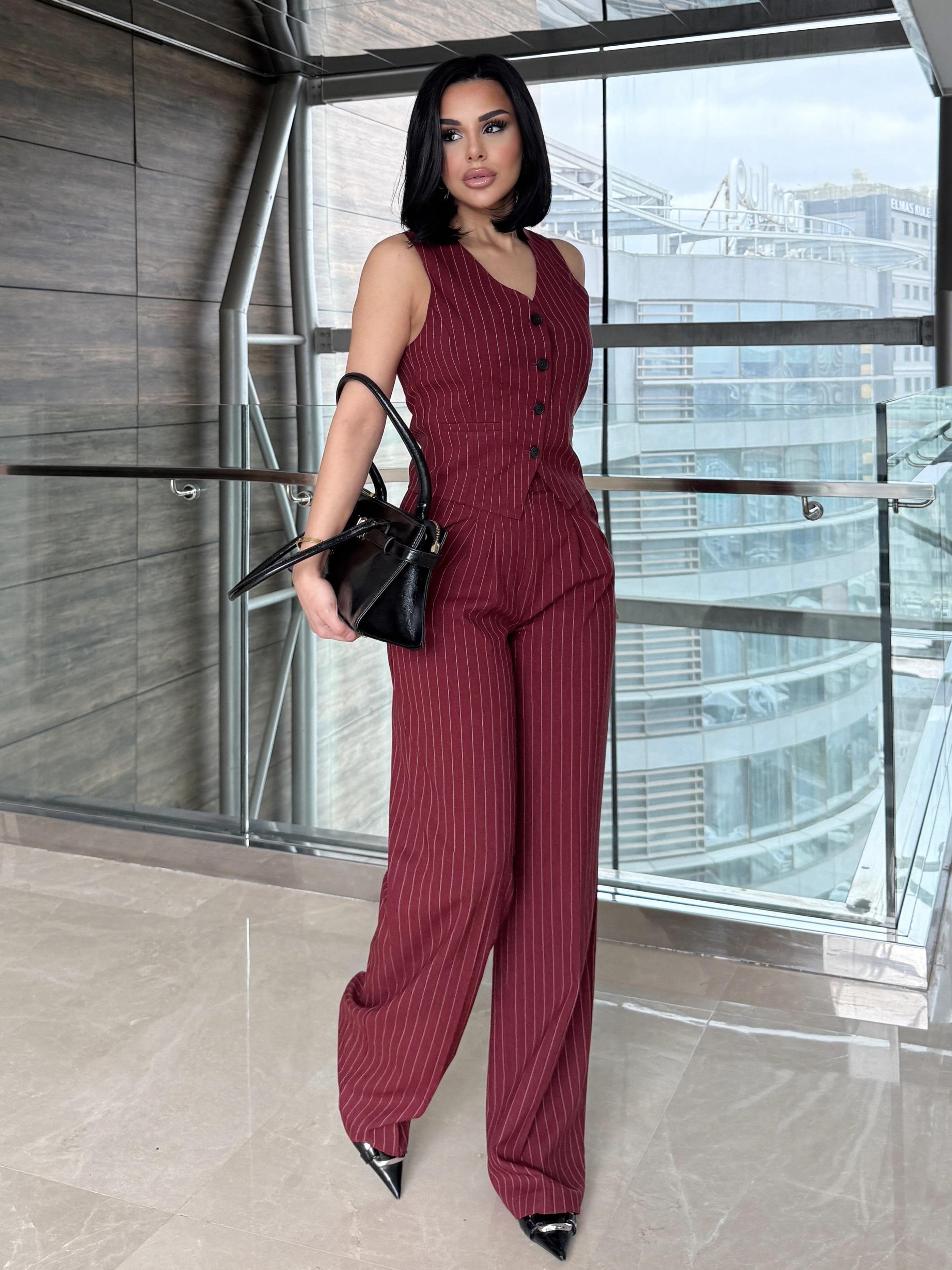 Ariana  Üçlü Takım Bordo Çizgili