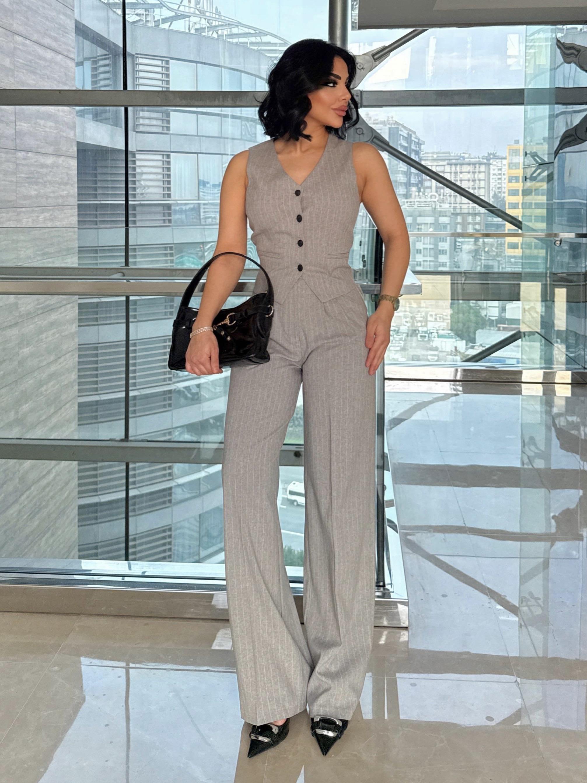 Ariana Üçlü Takım Gri Çizgili