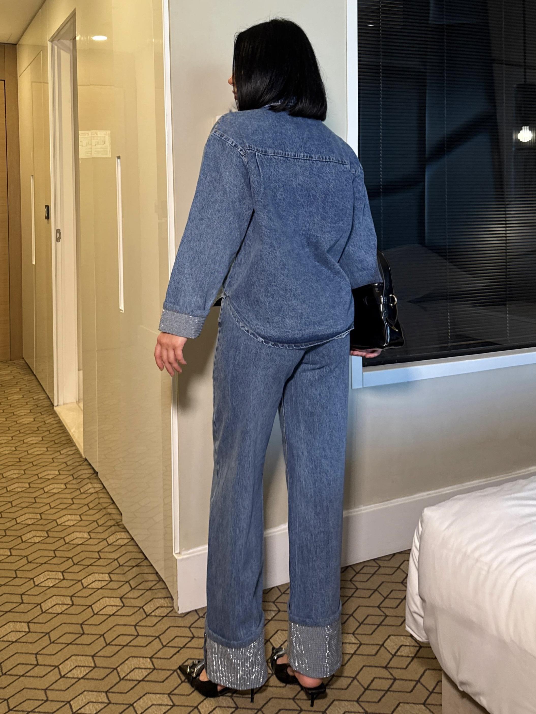 Ativa Taş Detaylı Denim Takım Mavi
