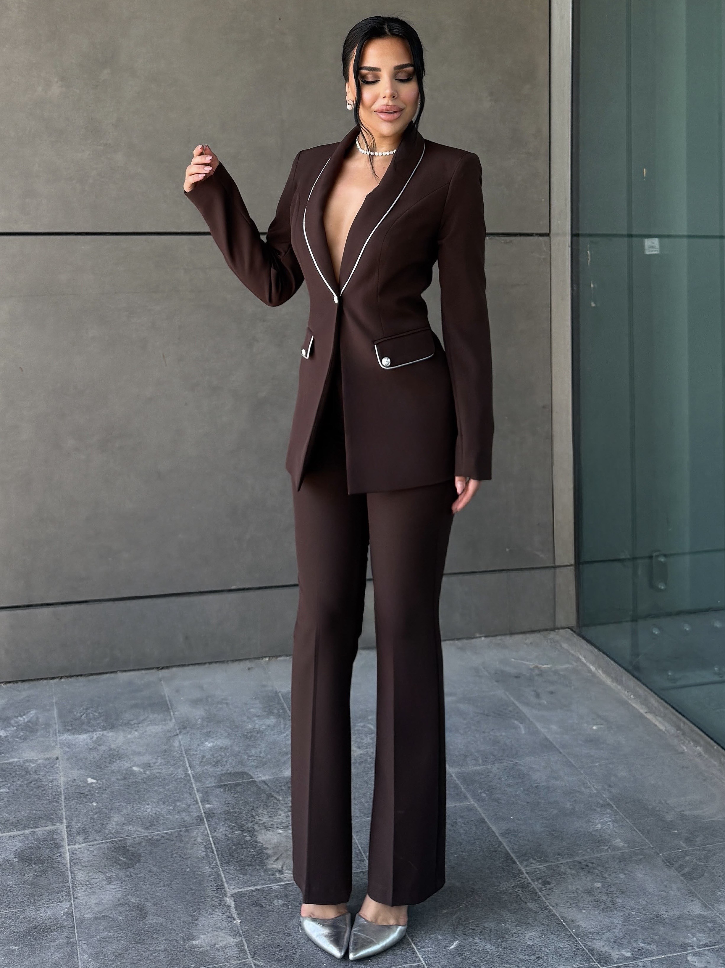 Betina Biyeli Klasik Takım Kahve