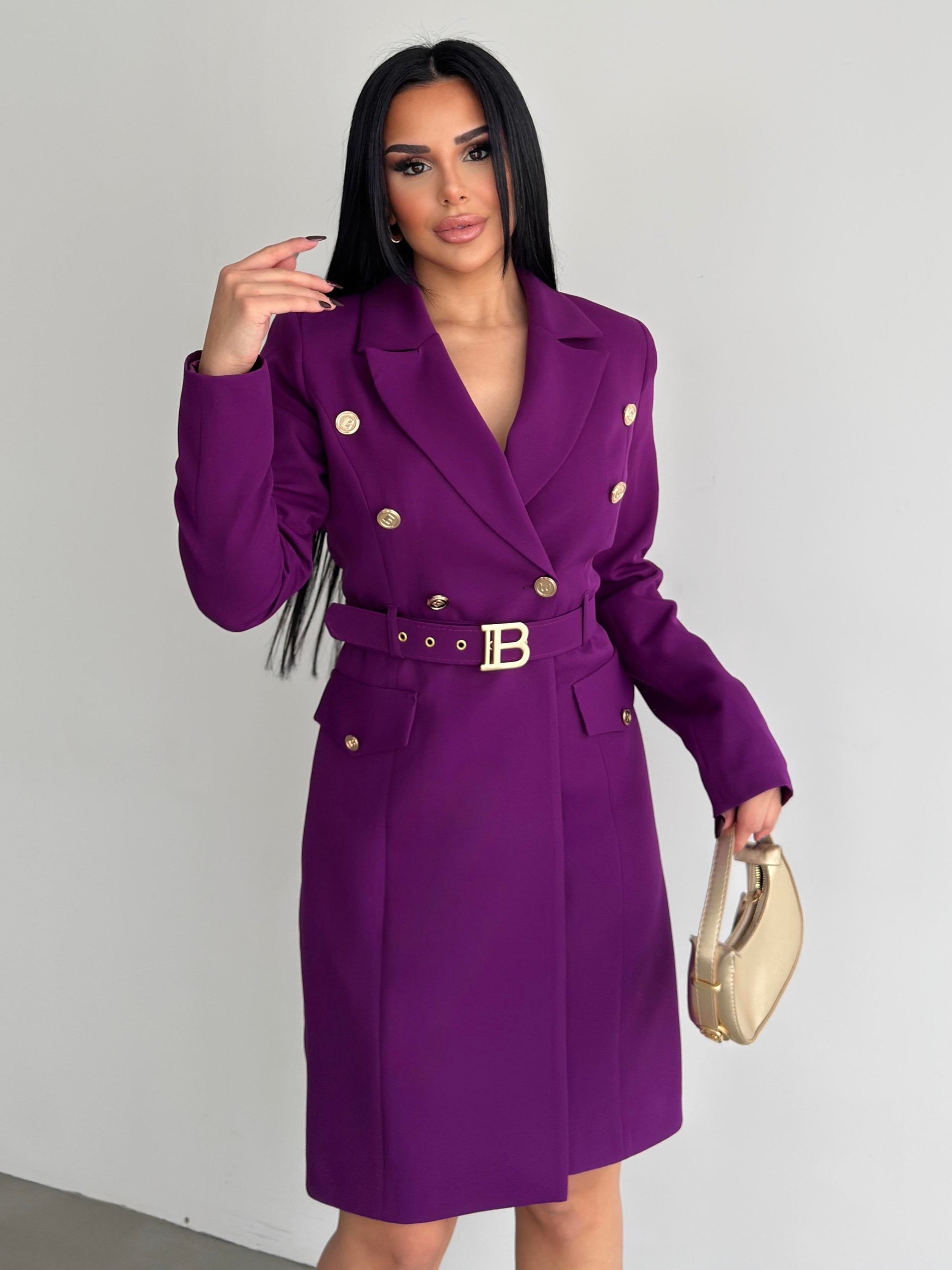 Blonger Gold Kemer Detaylı Elbise Mor