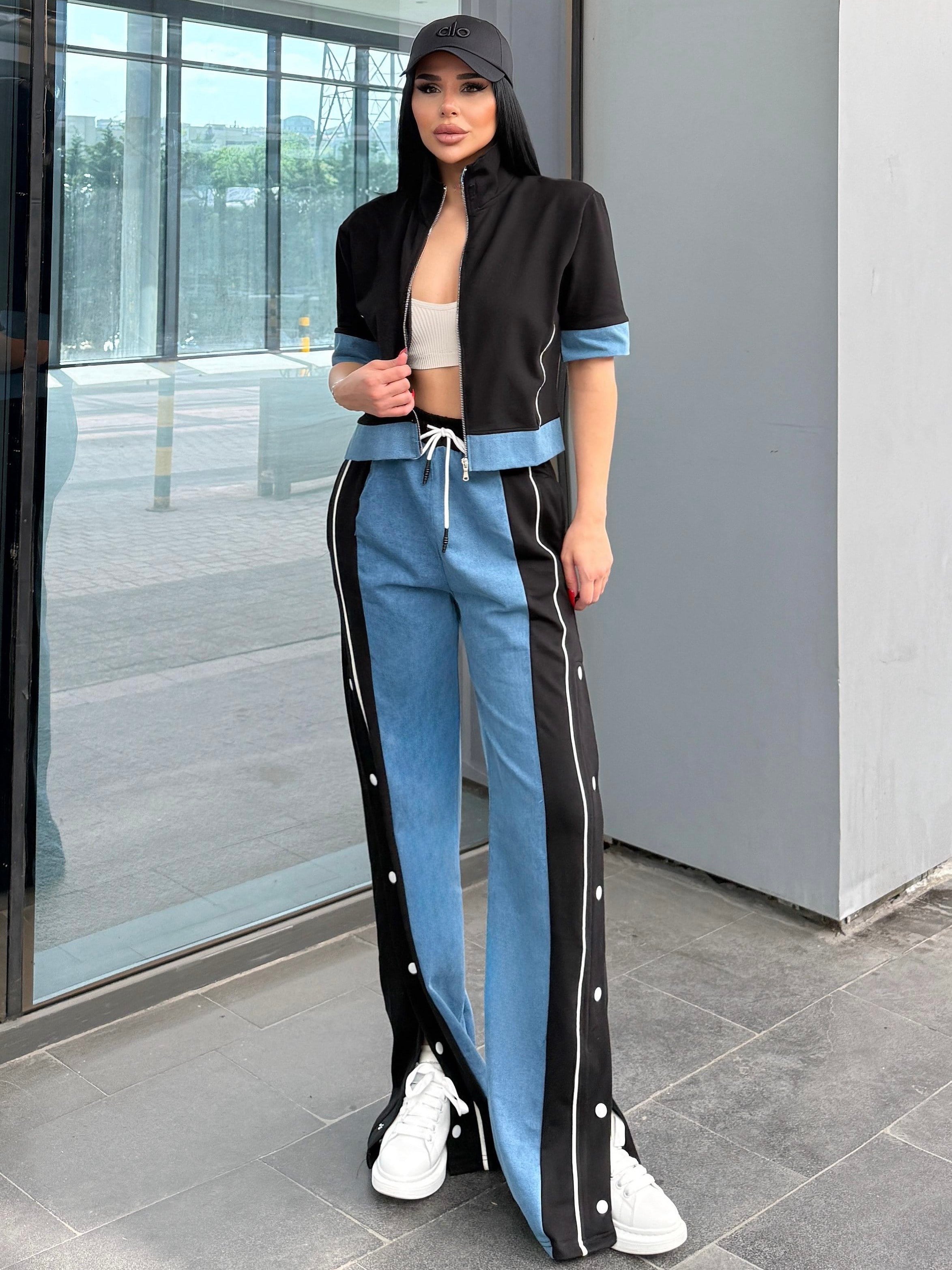 Denisa Denim Detaylı Spor Takım Siyah