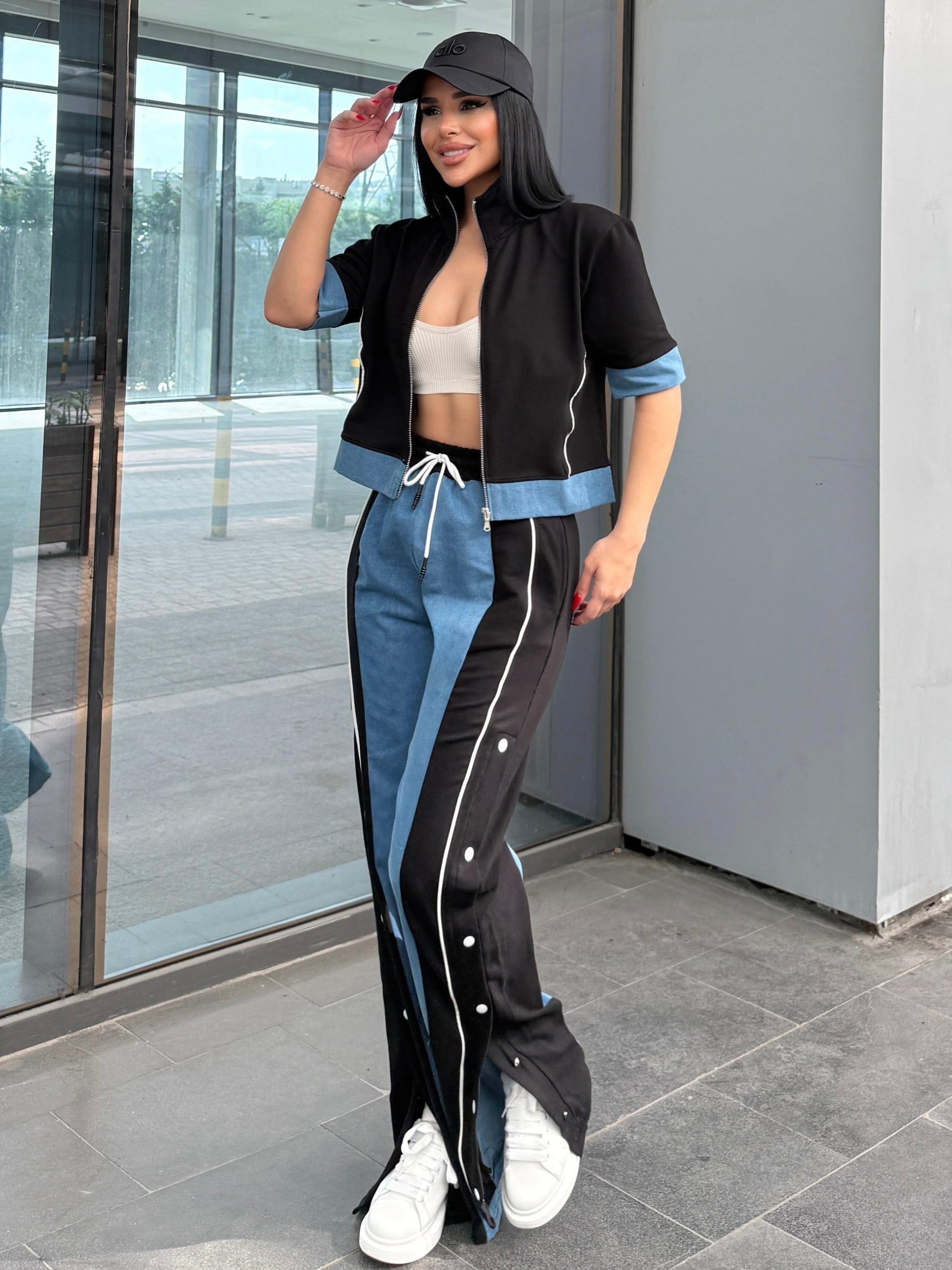 Denisa Denim Detaylı Spor Takım Siyah