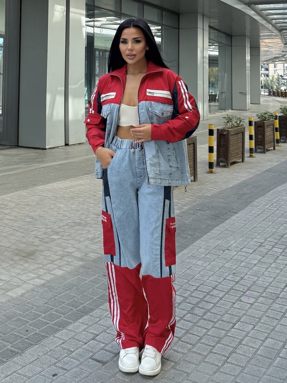 Diras Paraşüt Detaylı Denim Takım Kırmızı