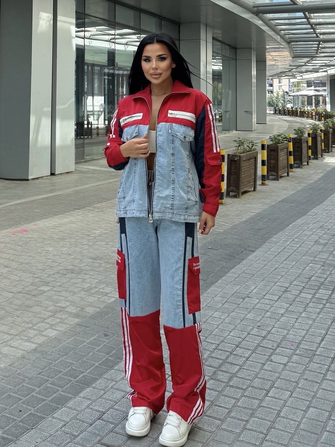 Diras Paraşüt Detaylı Denim Takım Kırmızı