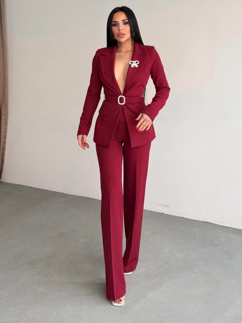 Dirona Kemer Detaylı Takım Bordo