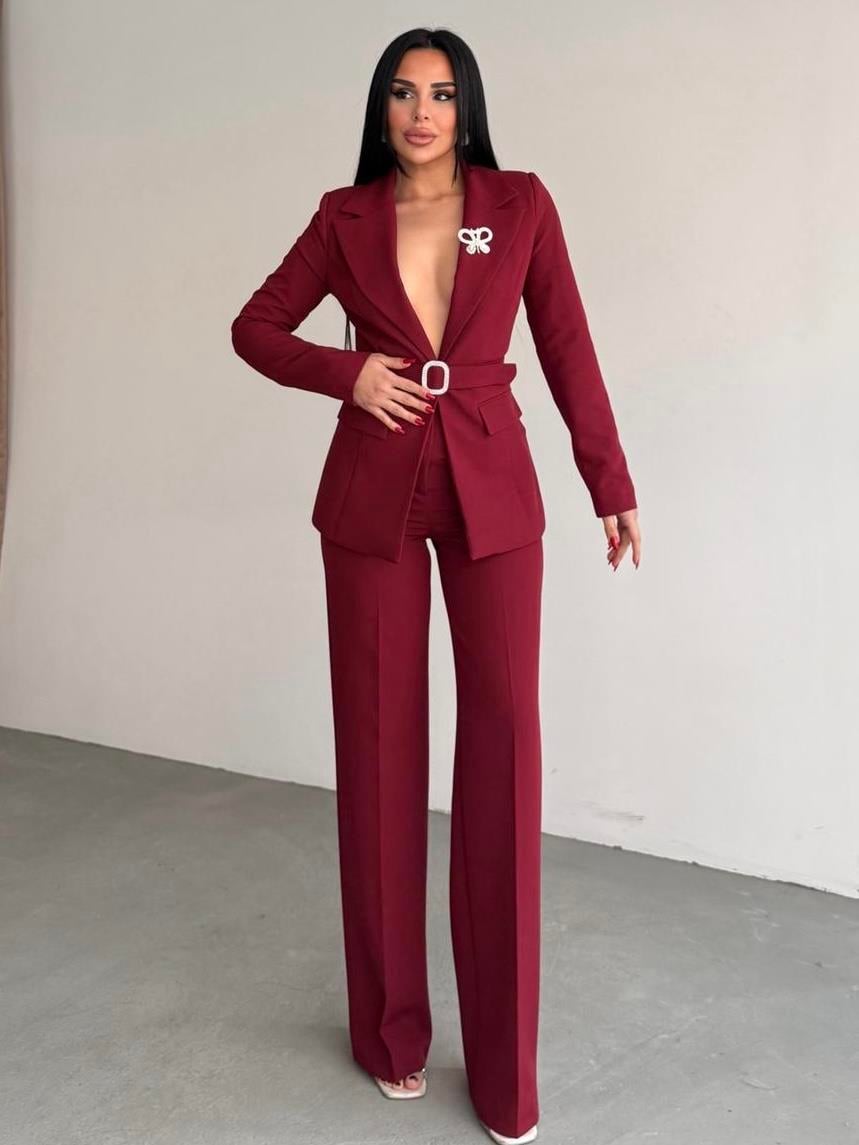 Dirona Kemer Detaylı Takım Bordo