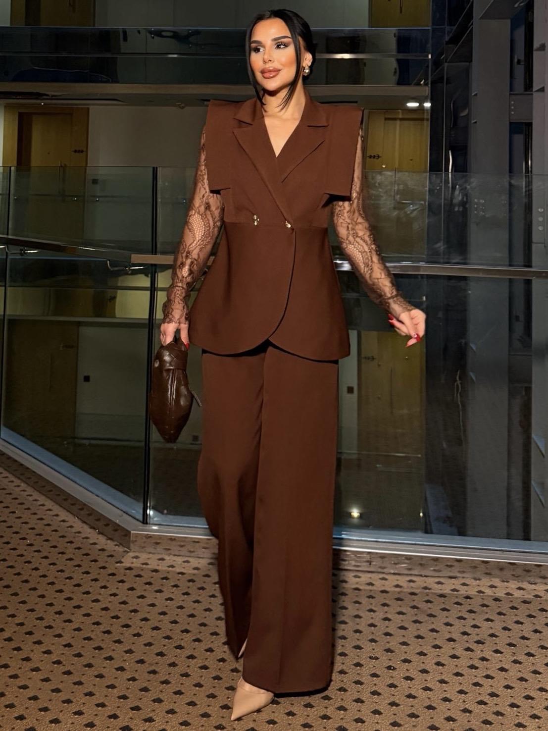 Elvina Dantel Detaylı Takım Kahve