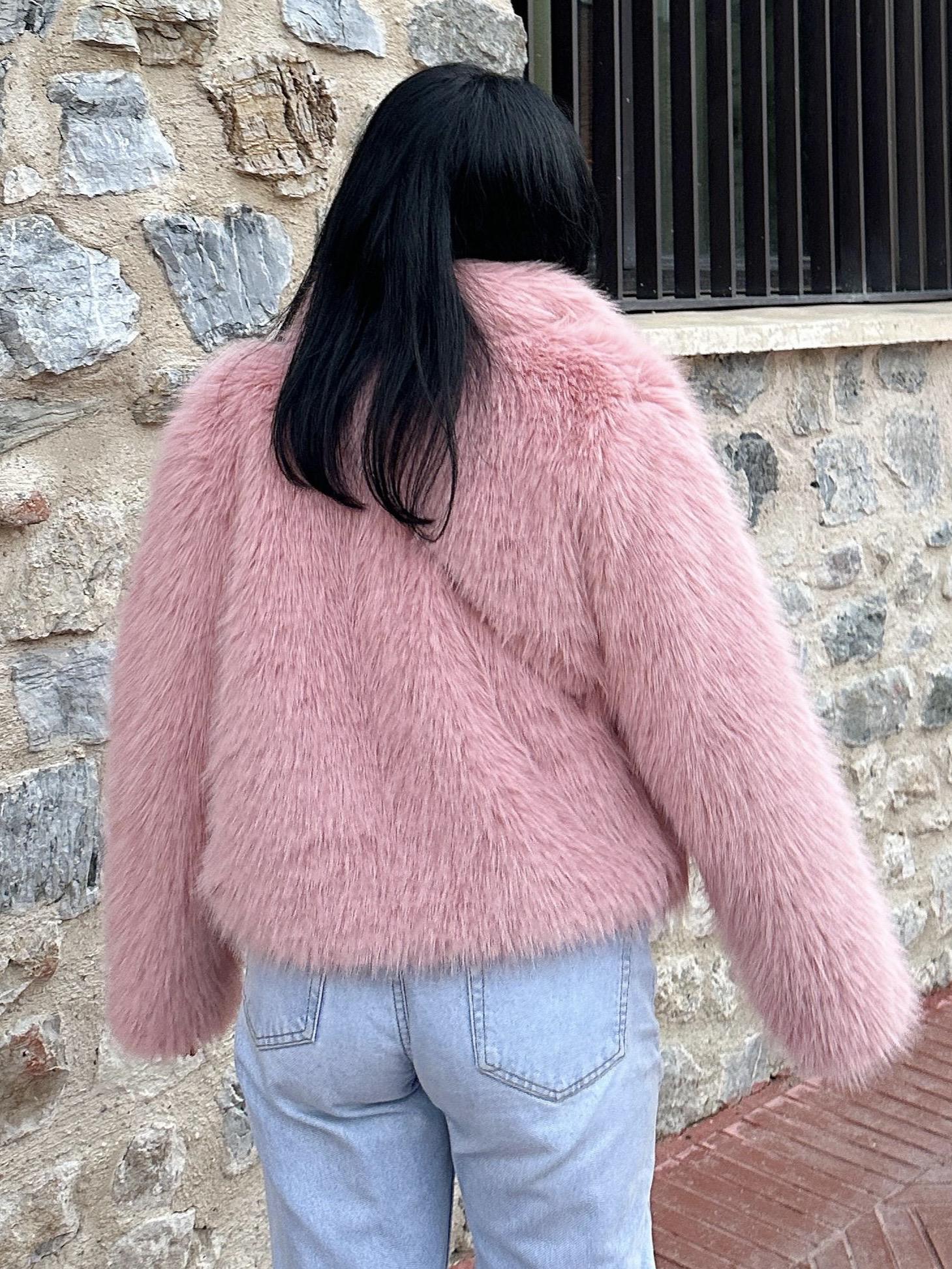 Eyfel Şal Yaka Kürk Kaban Pudra