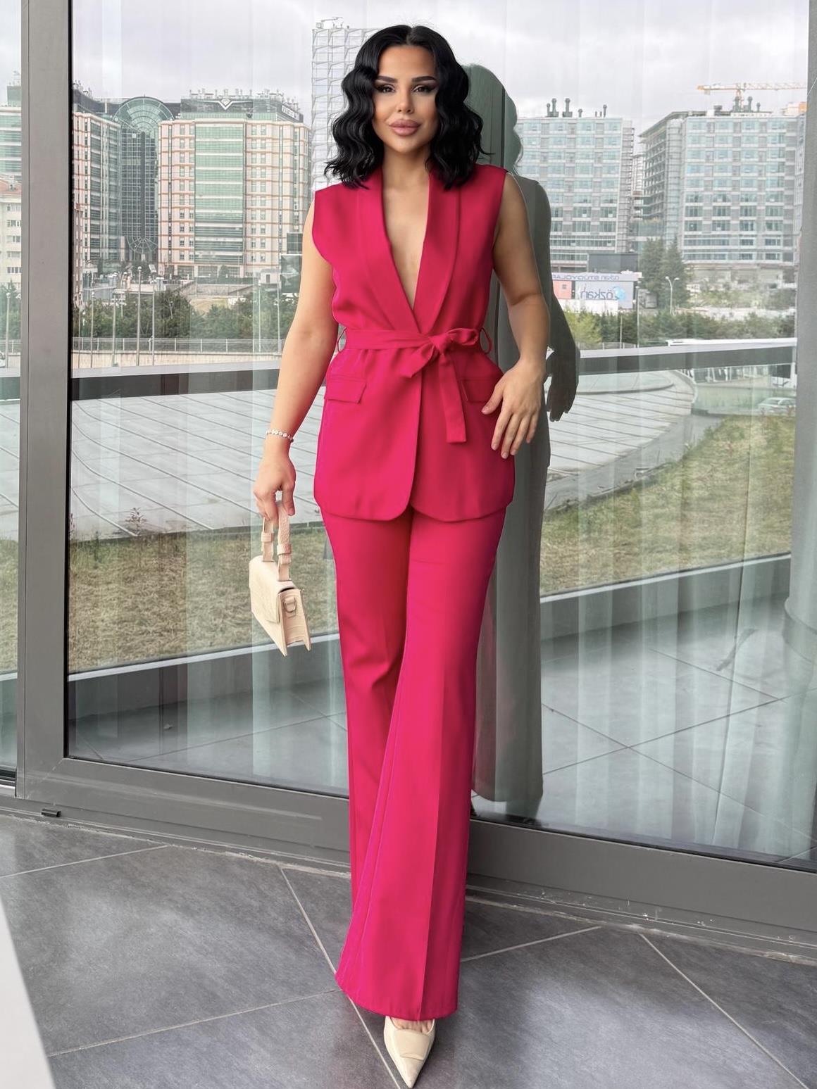 Feels Yelekli İspanyol Paça Pantolon Takım Fuşya