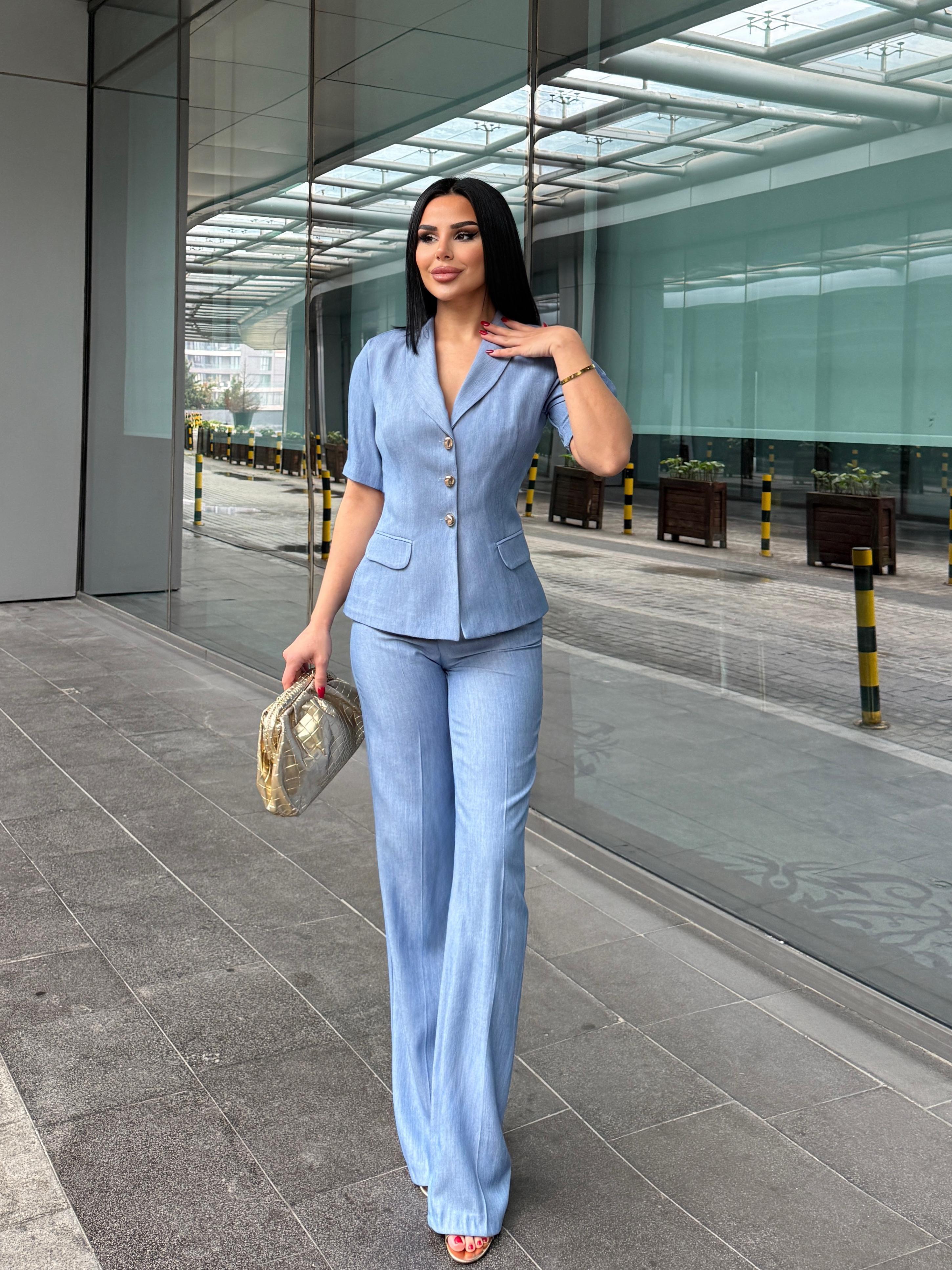 Flato Gold Düğme Detaylı Takım Mavi