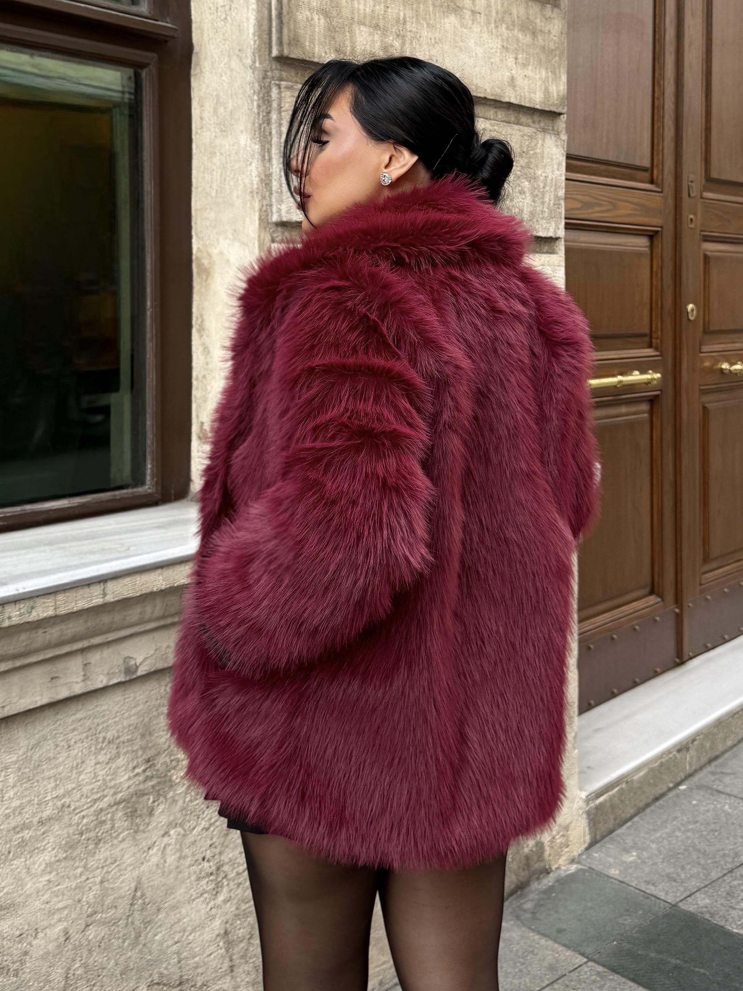 Furora Erkek Yaka Suni Kürk Bordo