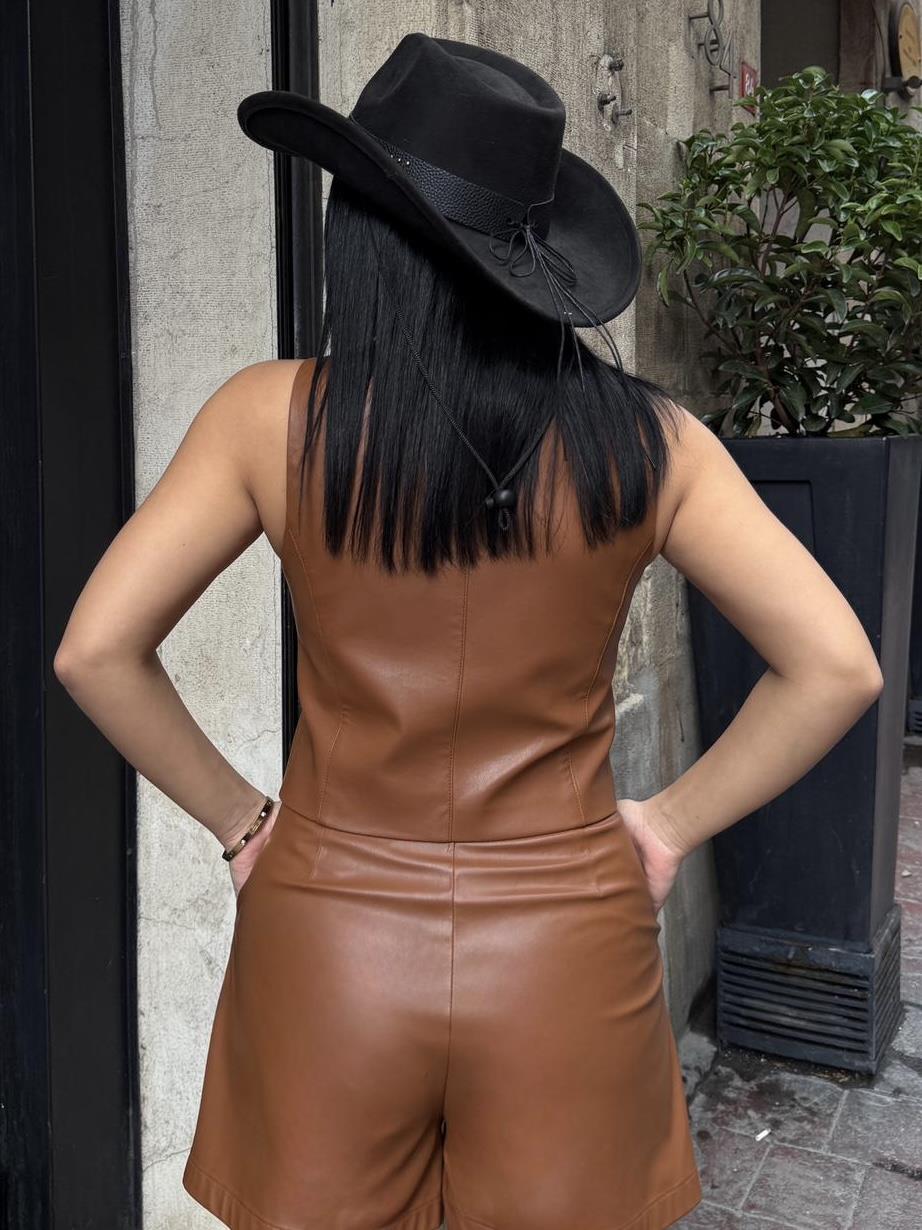 Hatic Deri Yelek Kahve