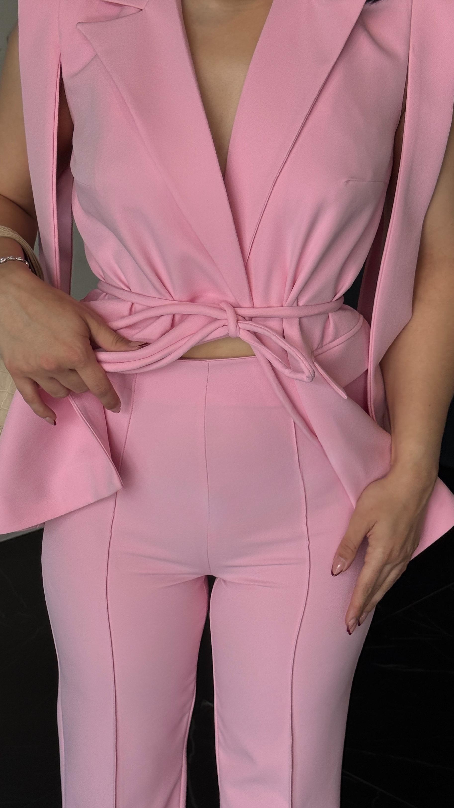 Hellie Tasarım Yelekli Takım Pembe