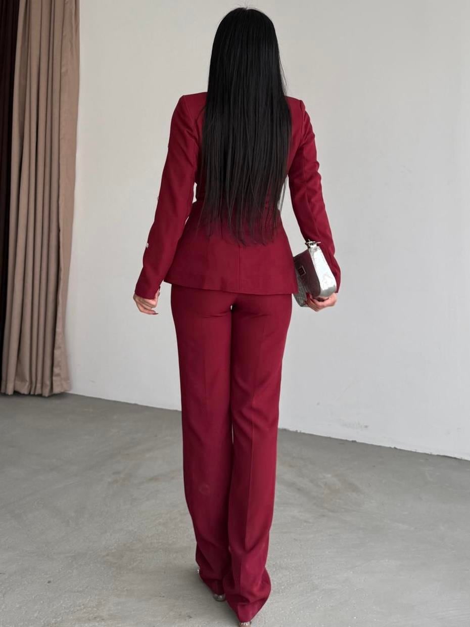 Hubby Taş Detaylı Takım Bordo