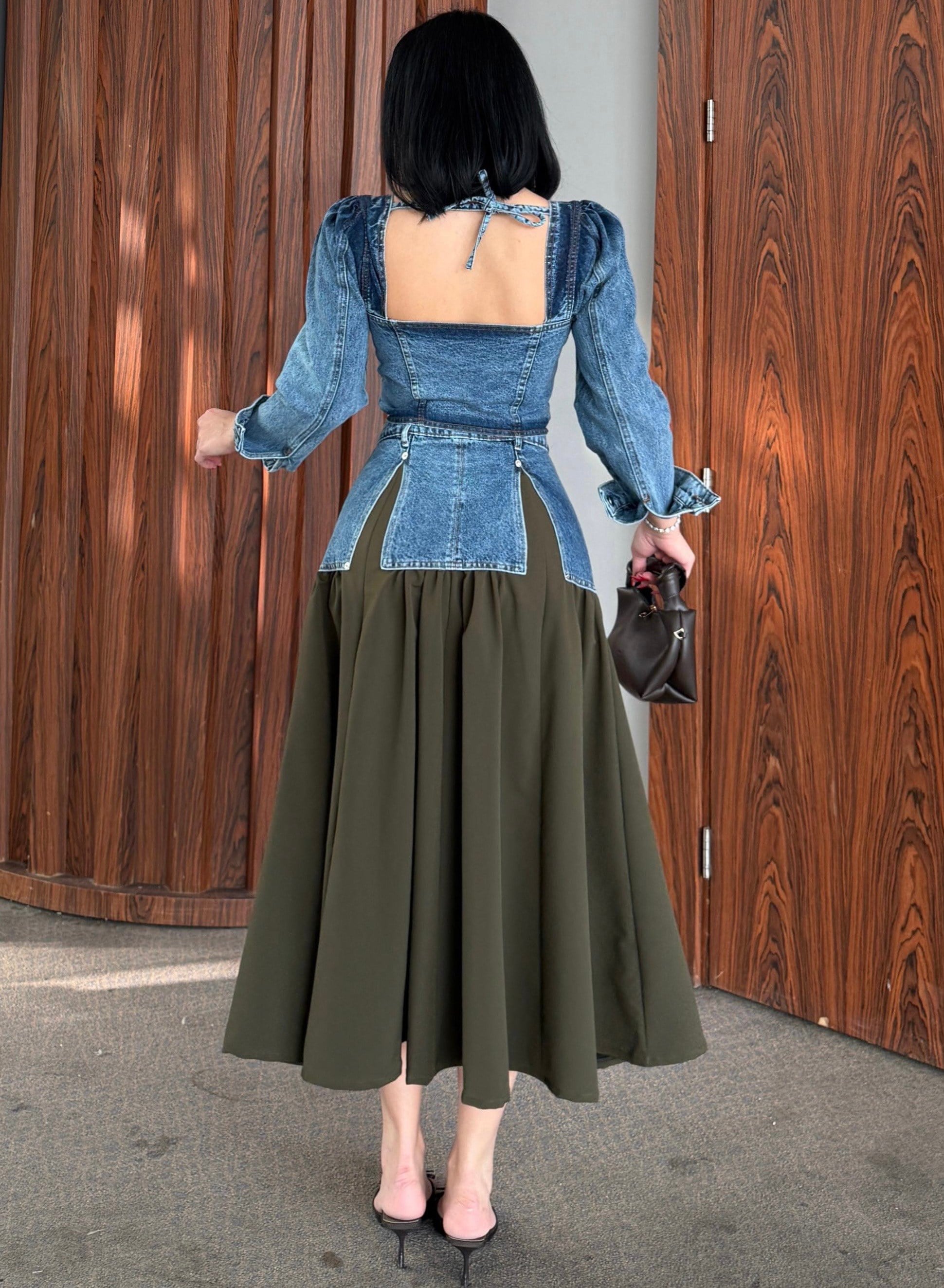 Huqqa Tasarım Denim Etekli Takım Mavi