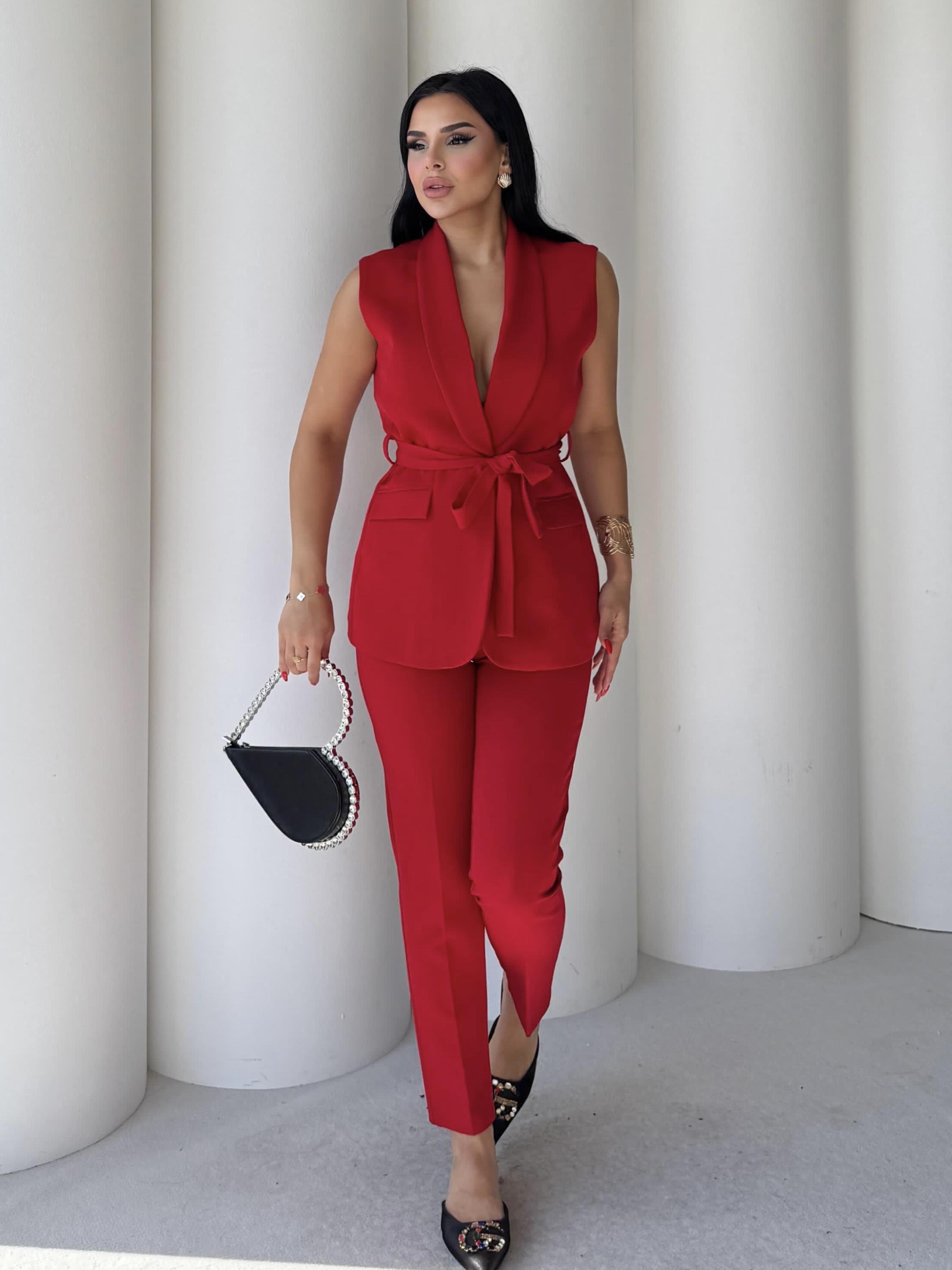 Karolin Yelekli Takım Kırmızı