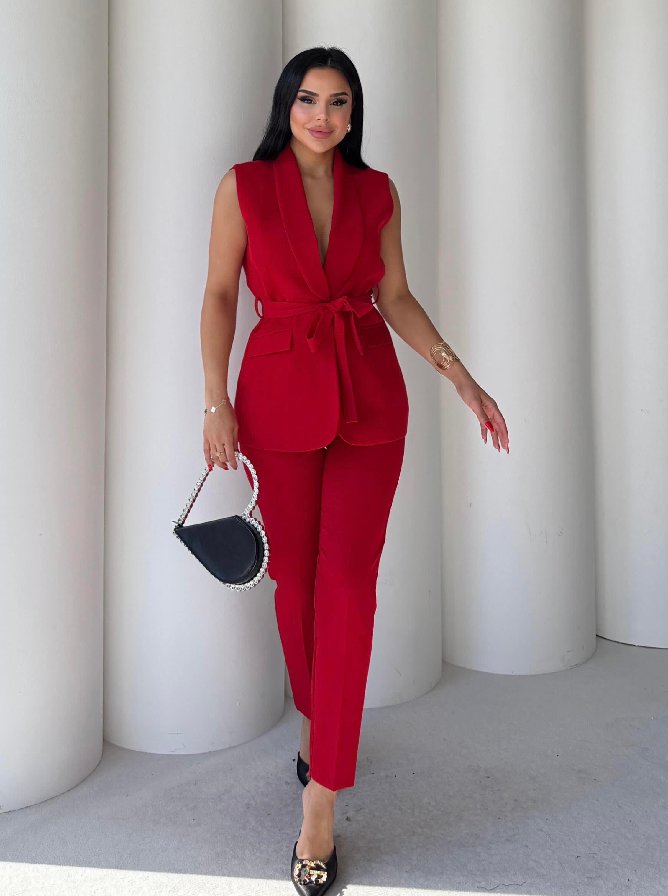 Karolin Yelekli Takım Kırmızı