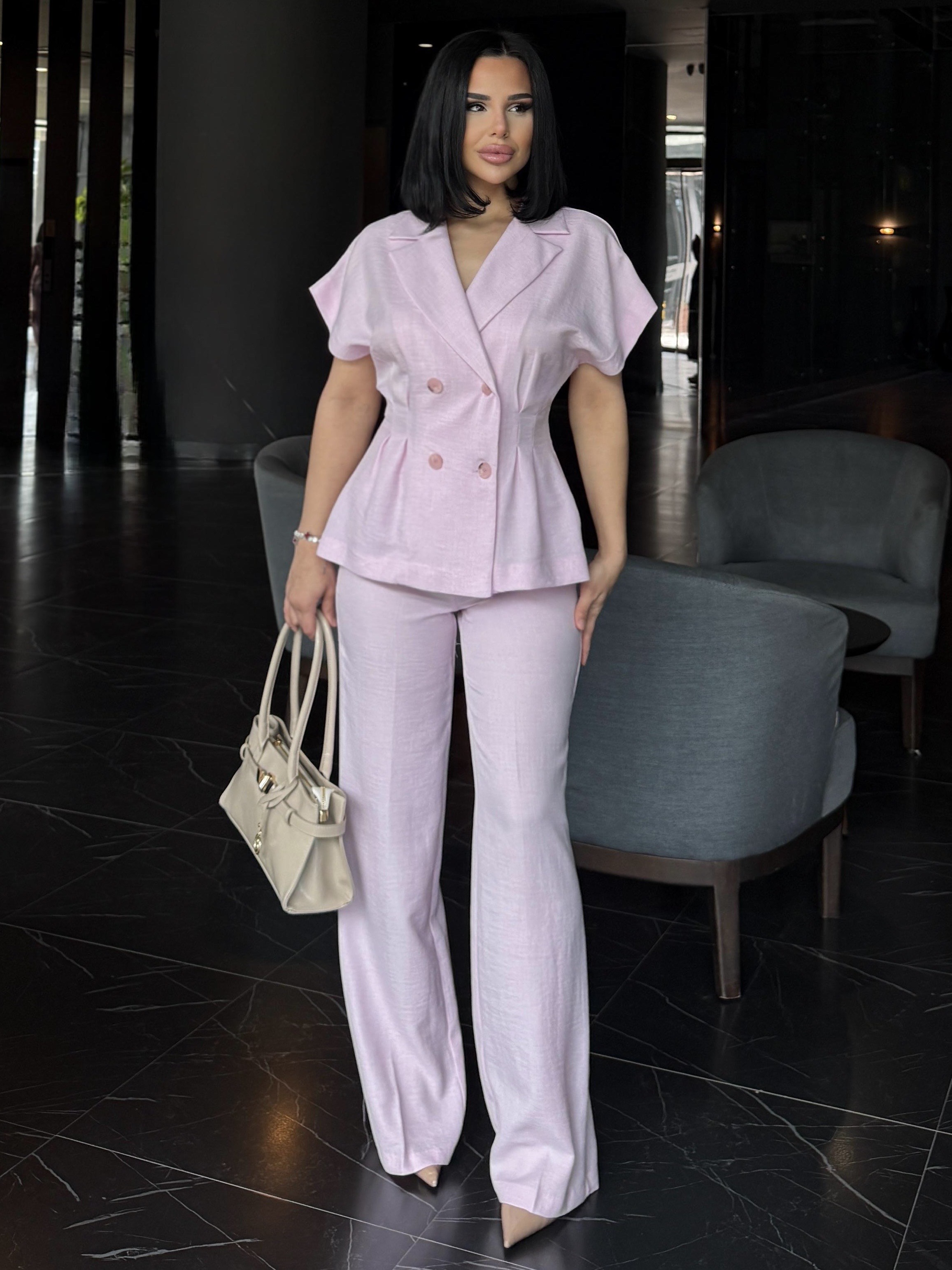 Latina İkili Keten Takım Pembe