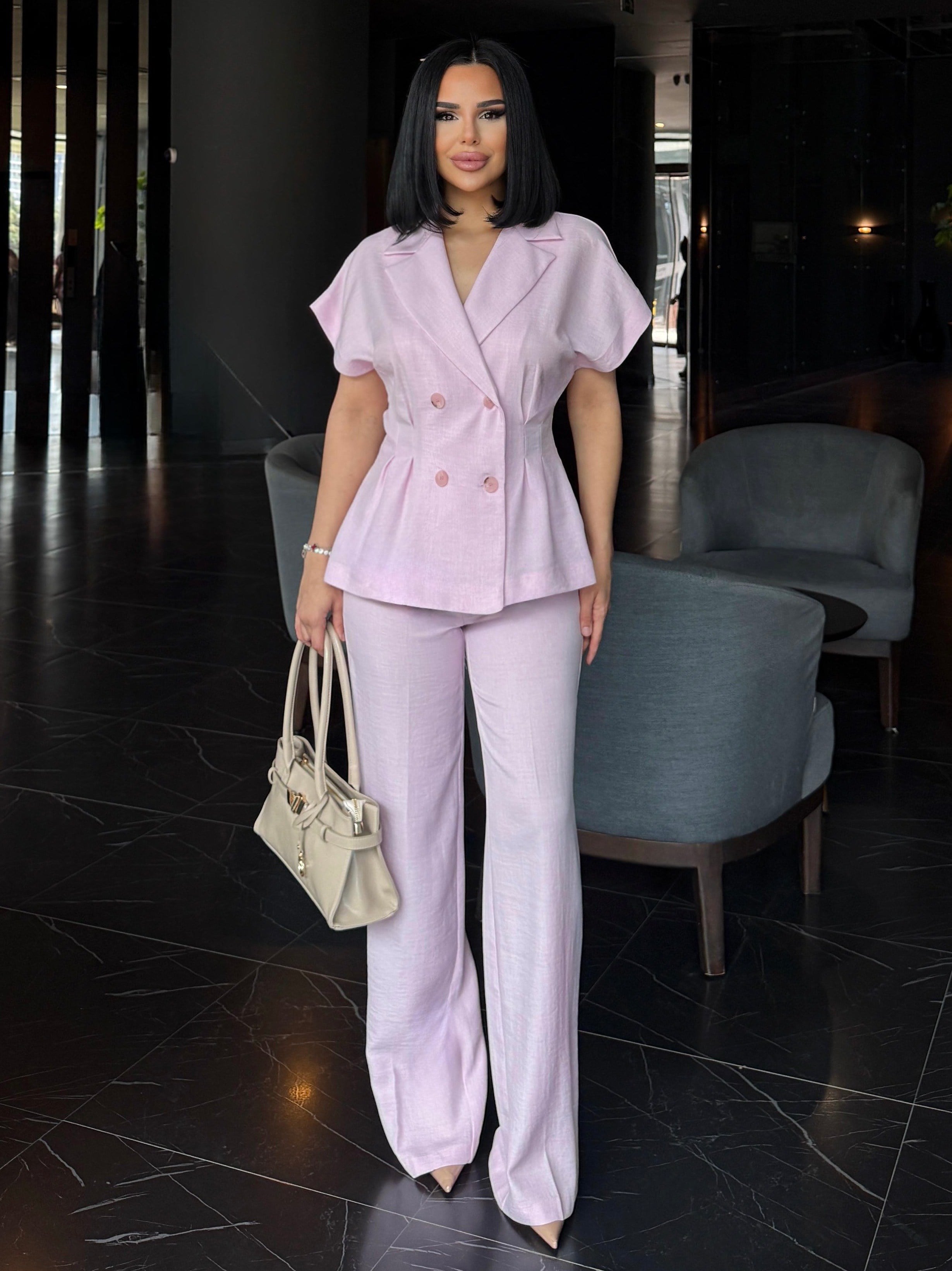 Latina İkili Keten Takım Pembe